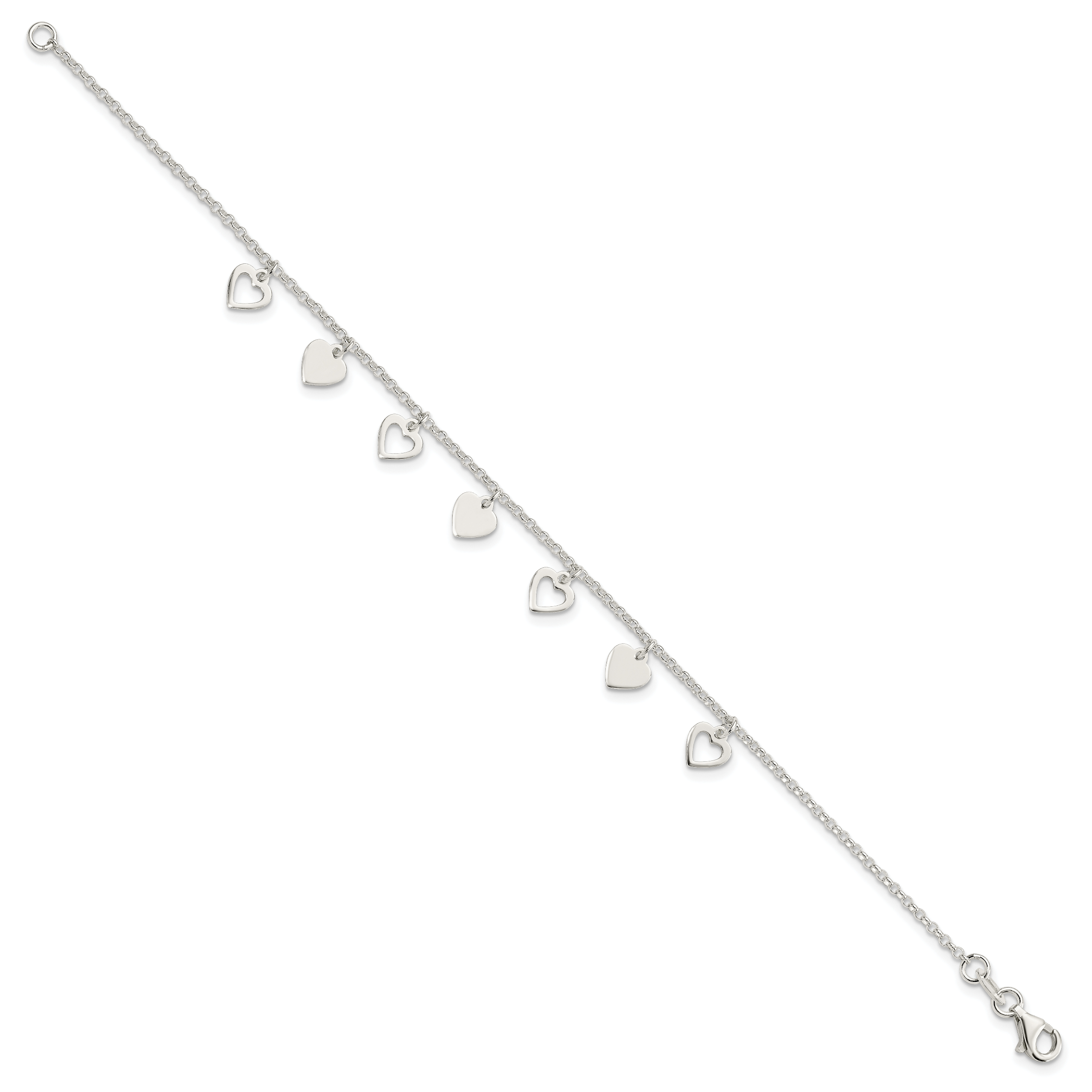 Sterling Silver With  Hearts Bracelet