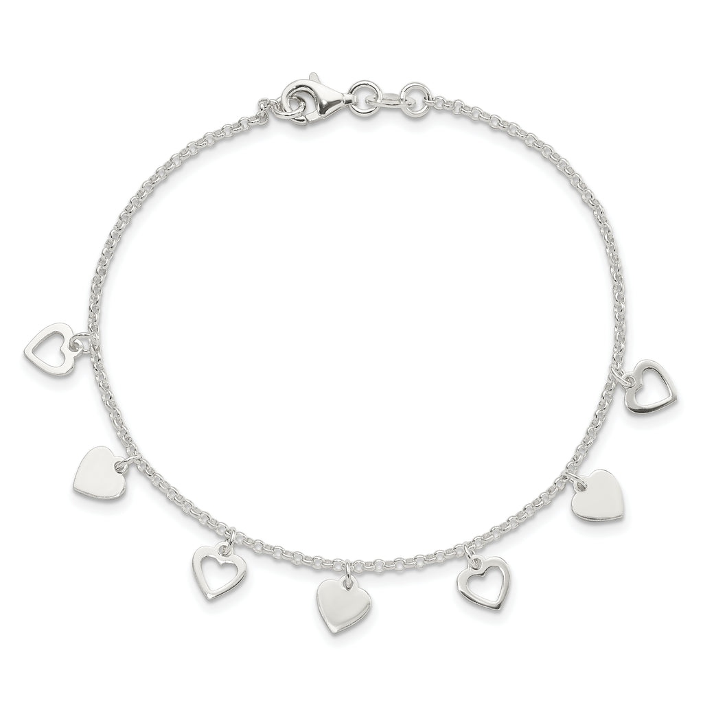 Sterling Silver With  Hearts Bracelet