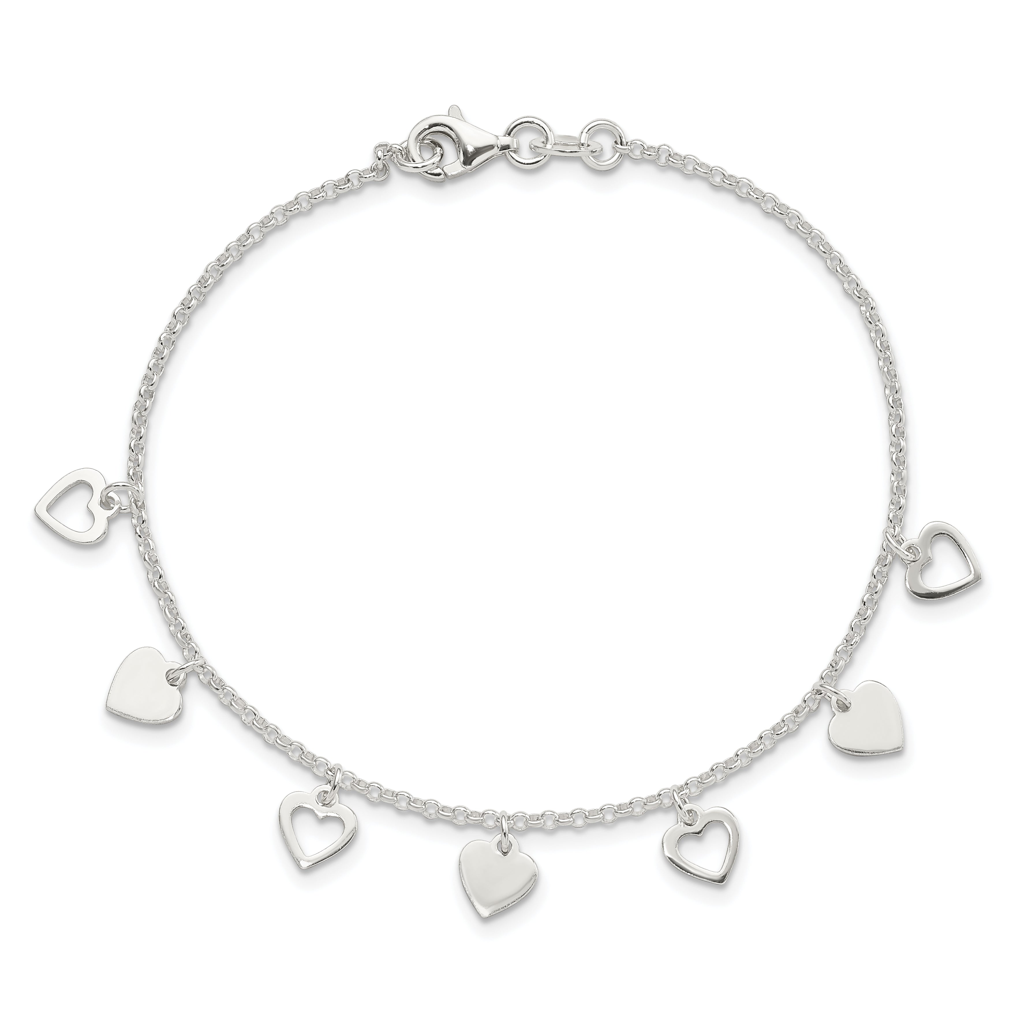 Sterling Silver With  Hearts Bracelet