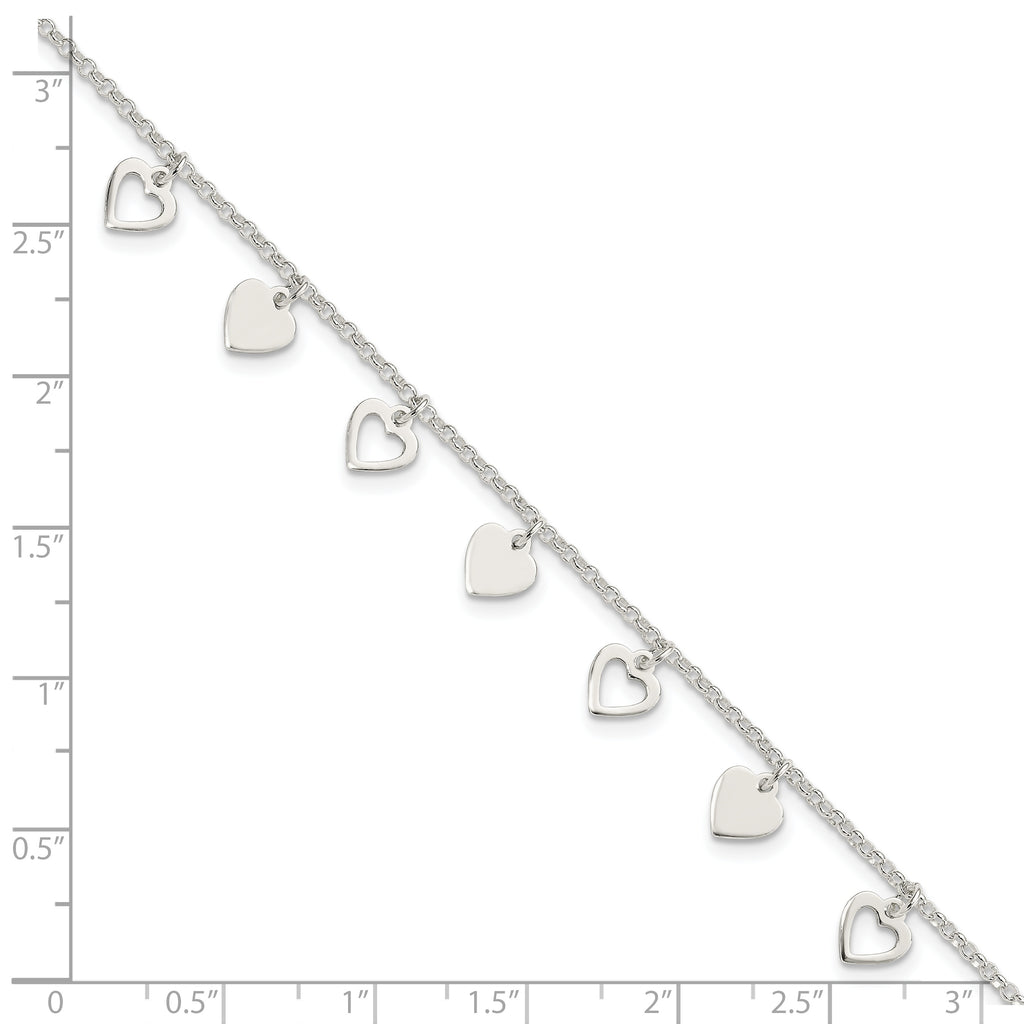 Sterling Silver With  Hearts Bracelet