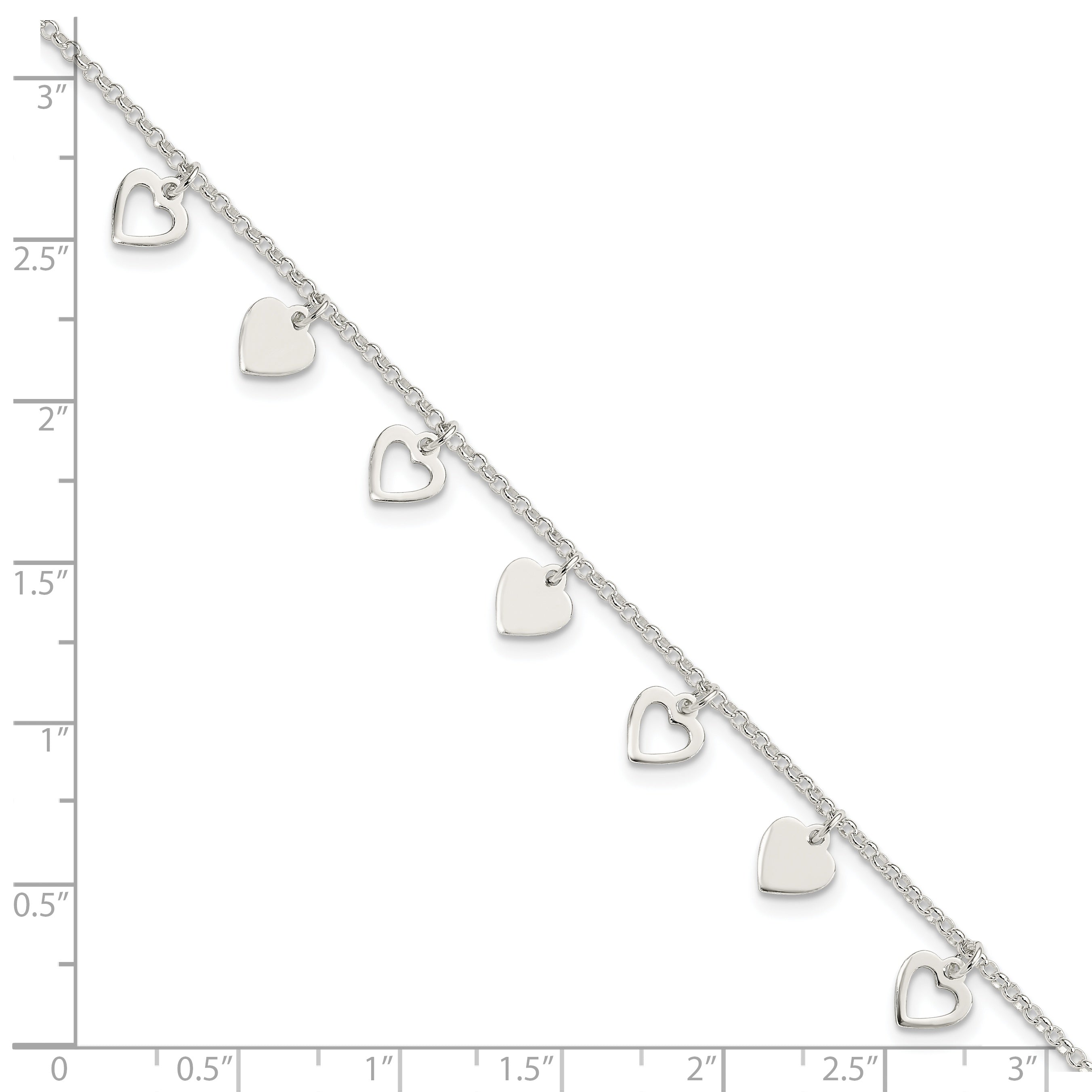 Sterling Silver With  Hearts Bracelet