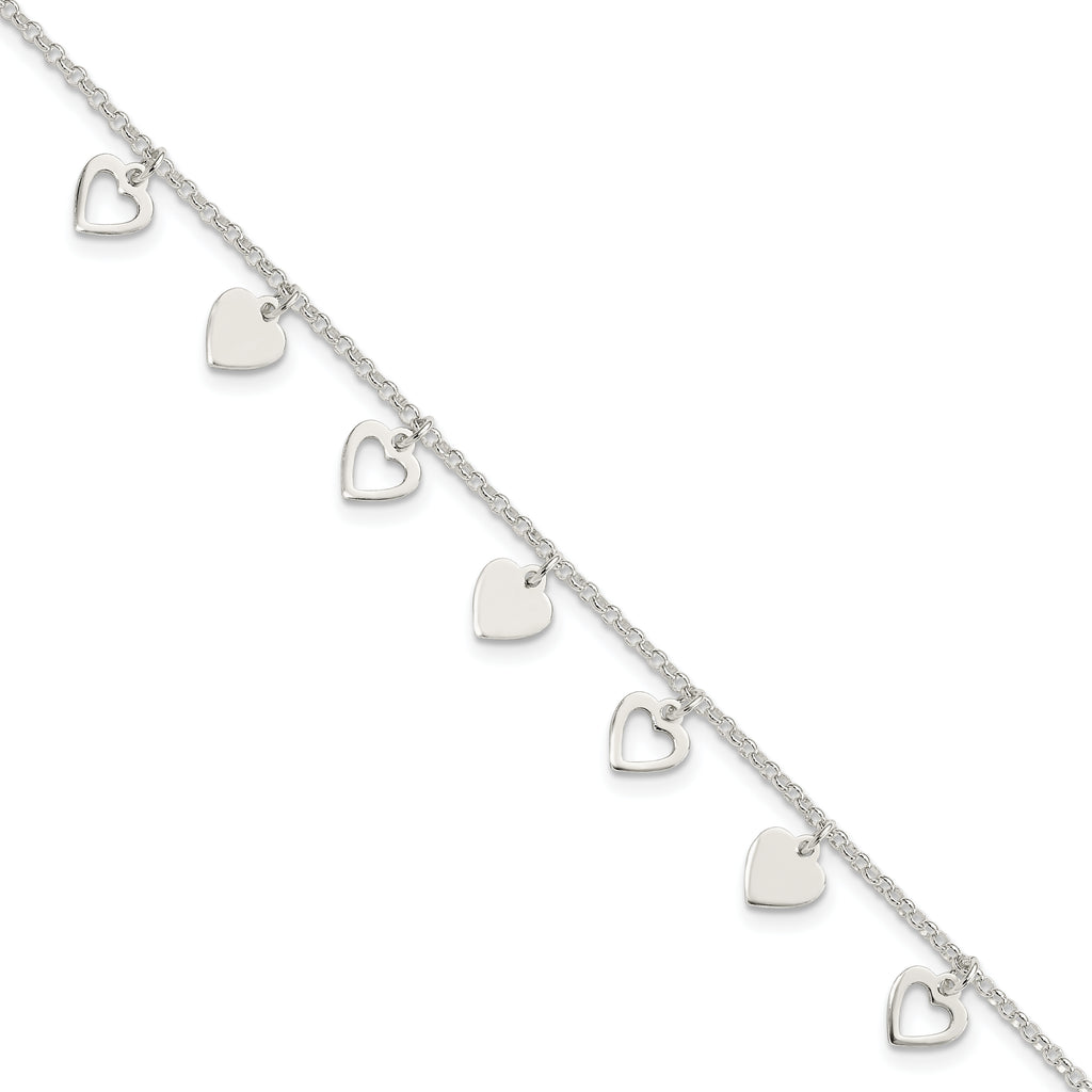 Sterling Silver With  Hearts Bracelet