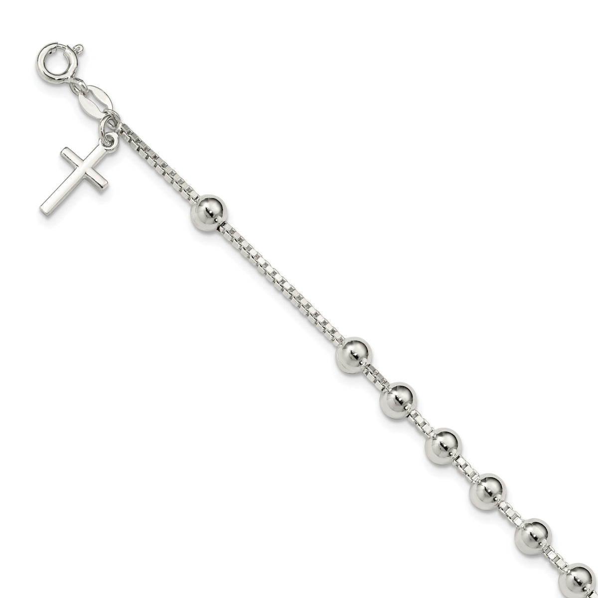 Cross Station Bead Bracelet in Sterling Silver, 9mm, 7.2 Inch - Sophia Jewelers Main image
