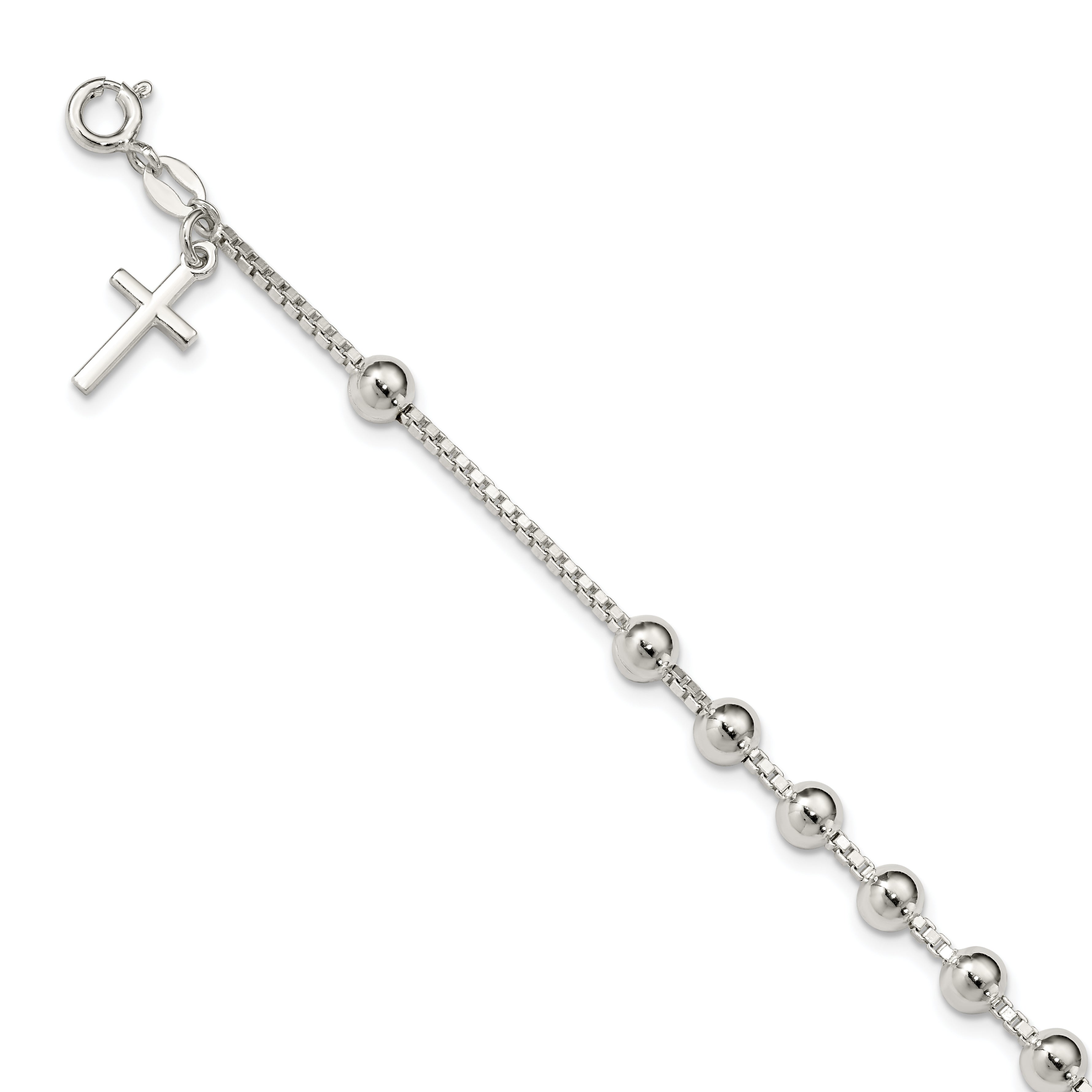 Sterling Silver Cross on Bead Bracelet Main image