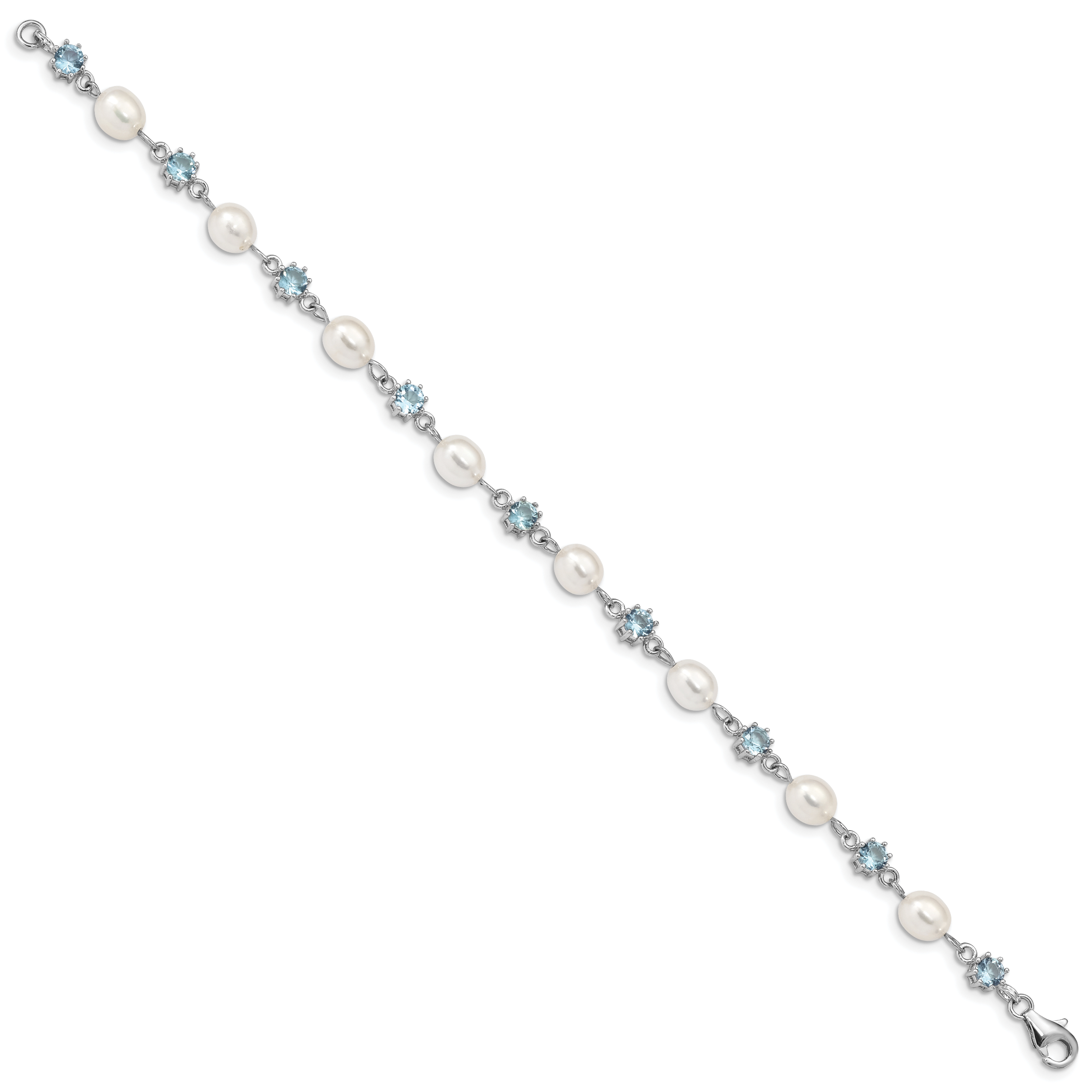 Sterling Silver Rhodium Blue CZ FW Cultured Pearl Bracelet Secondary image
