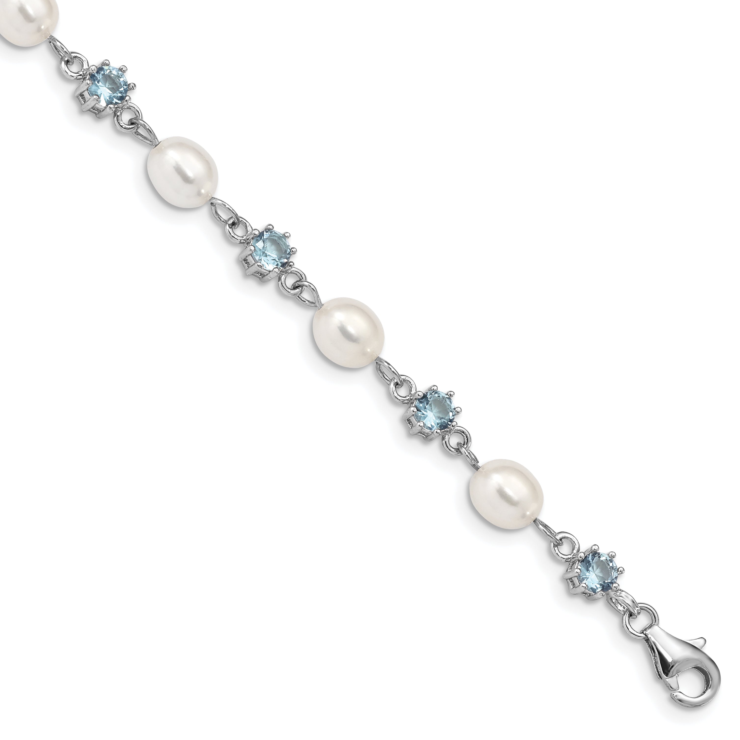 Sterling Silver Rhodium Blue CZ FW Cultured Pearl Bracelet Main image