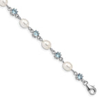 Sterling Silver Rhodium Blue CZ FW Cultured Pearl Bracelet