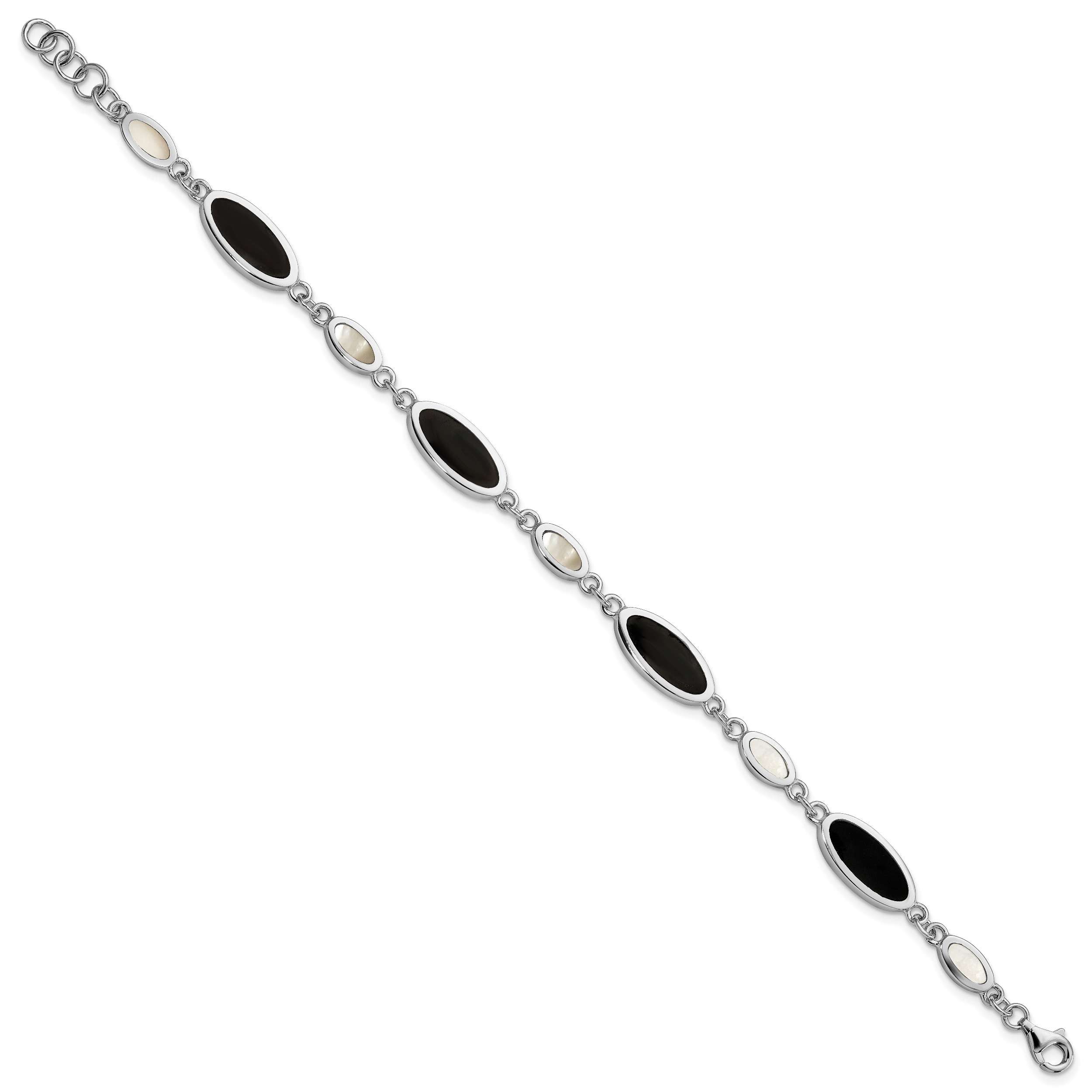 Sterling Silver Rhodium-plated Onyx and Mother of Pearl Bracelet Secondary image