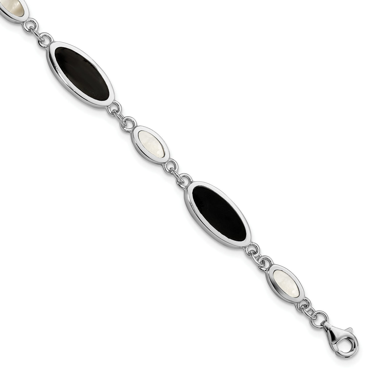 Onyx Mother of Pearl Gemstone Bracelet in Sterling Silver, 9mm, 7 Inch - Sophia Jewelers Main image