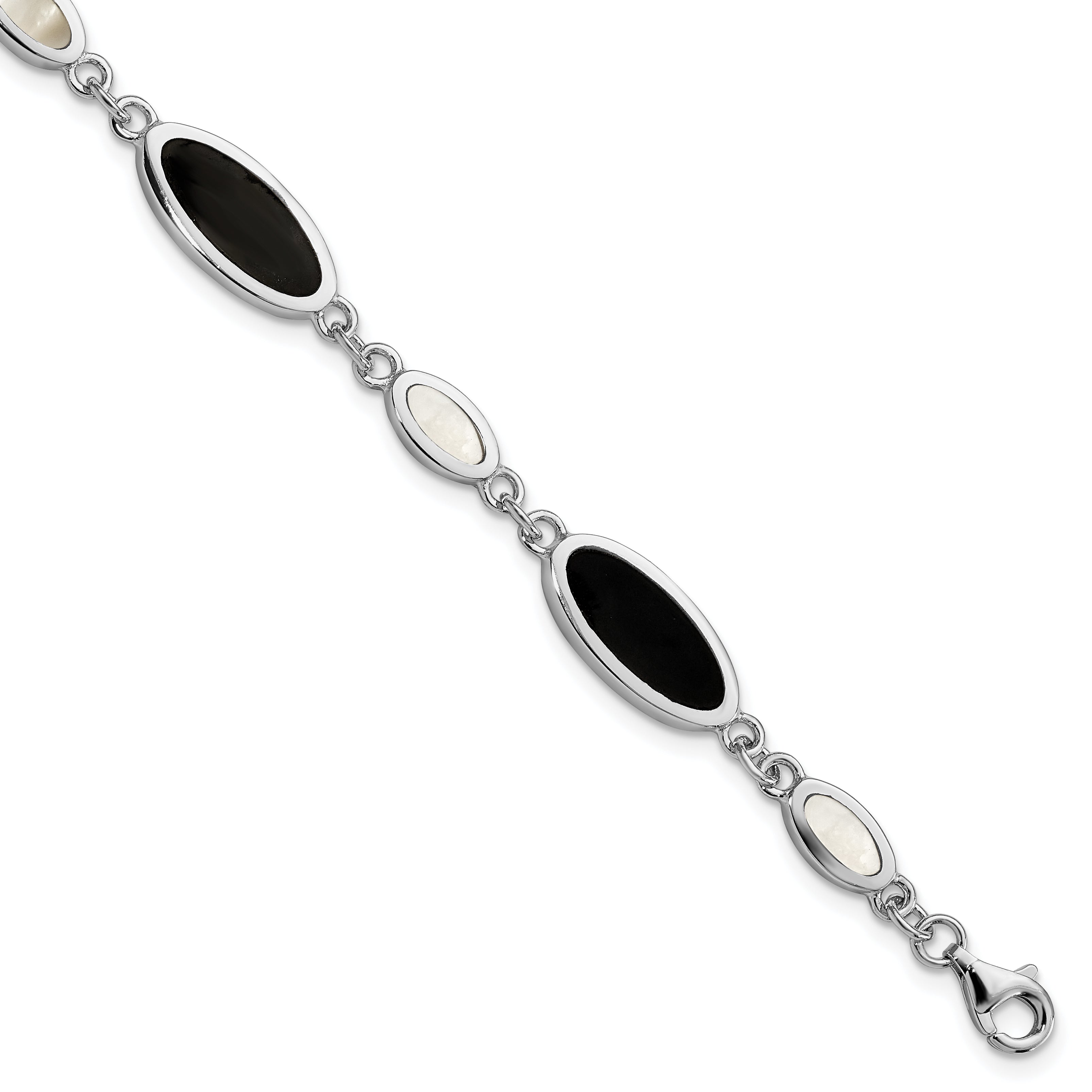 Sterling Silver Rhodium-plated Onyx and Mother of Pearl Bracelet Main image