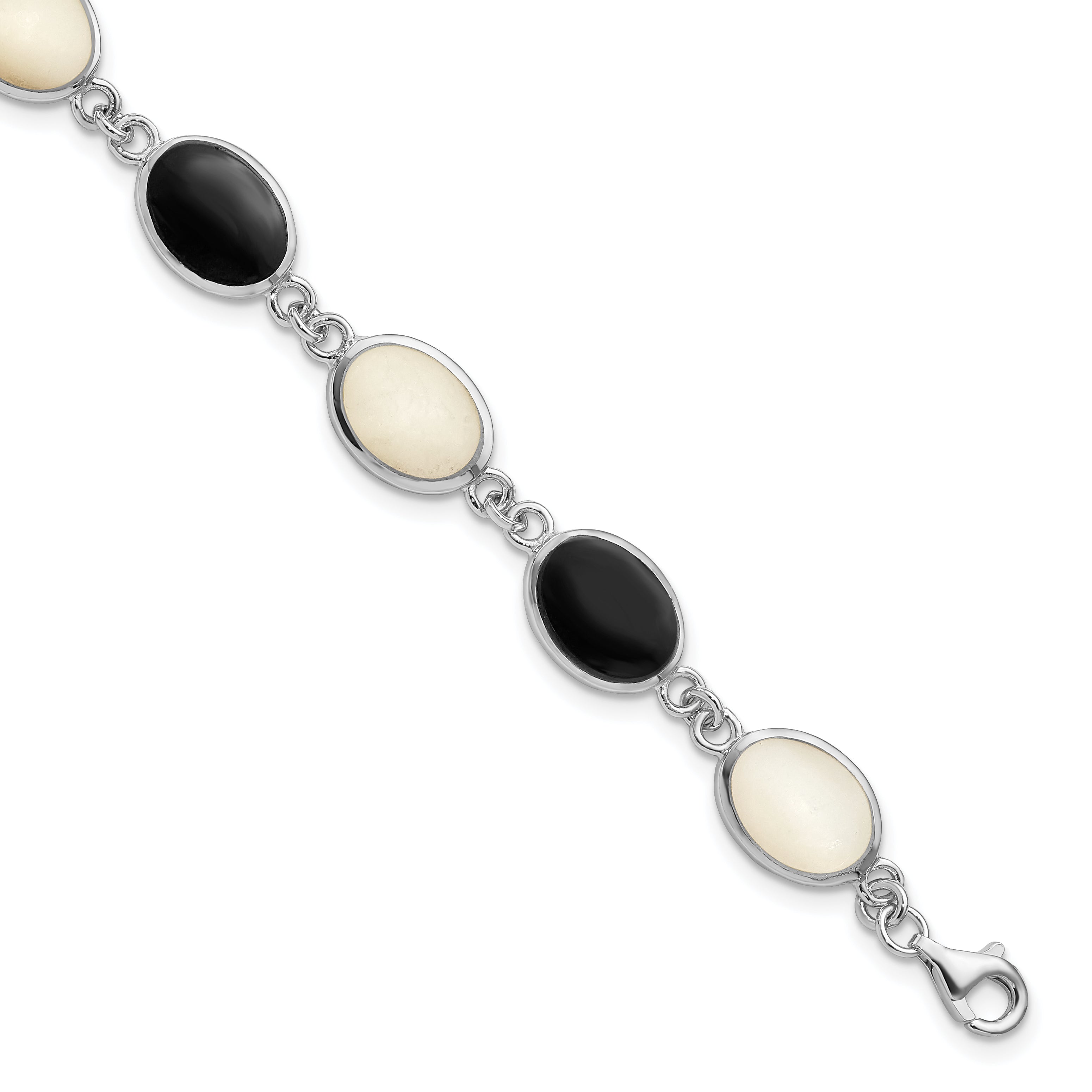 Sterling Silver Rhodium-plated Onyx and Mother of Pearl Bracelet Main image