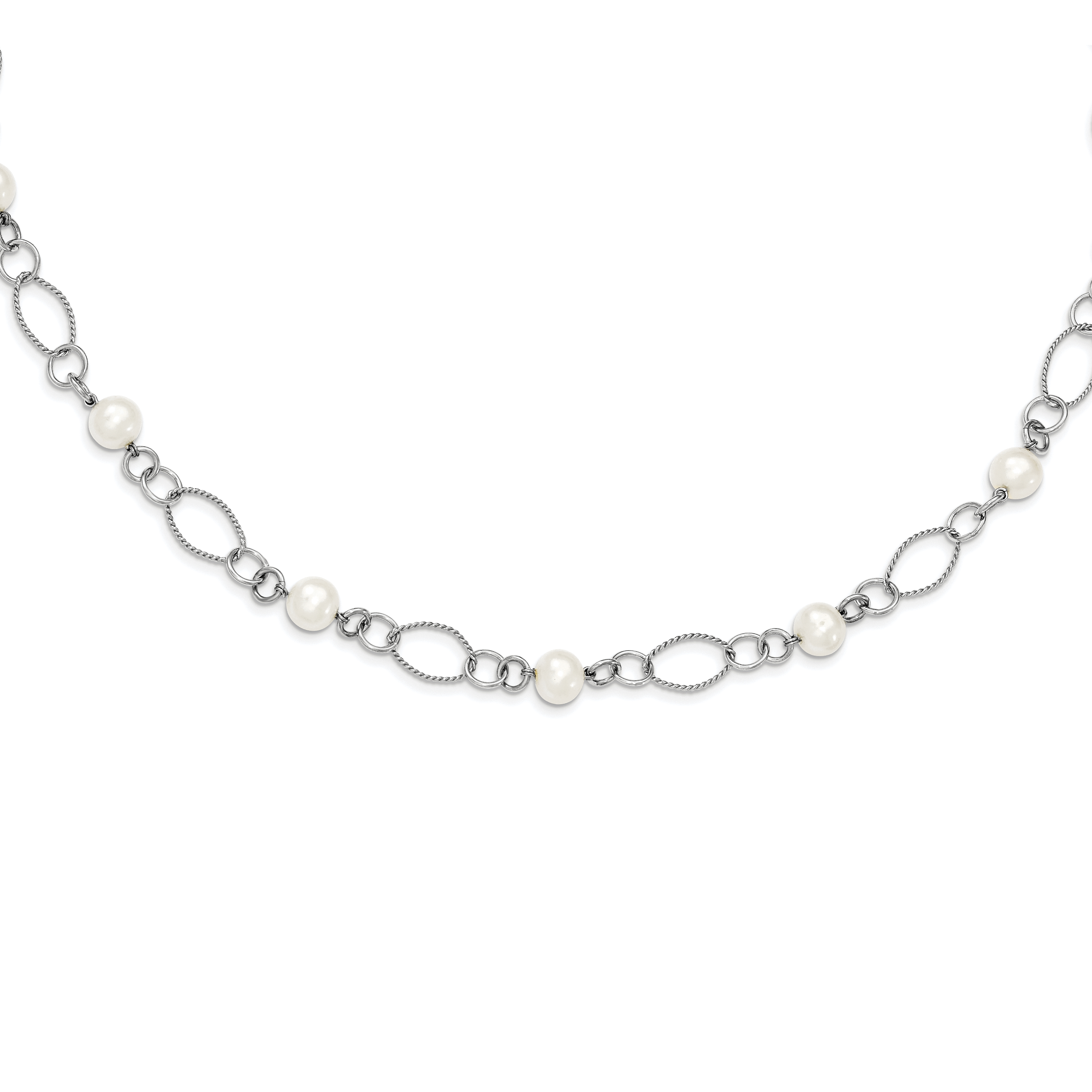 Sterling Silver Rhodium-plated Freshwater Cultured Pearl Necklace