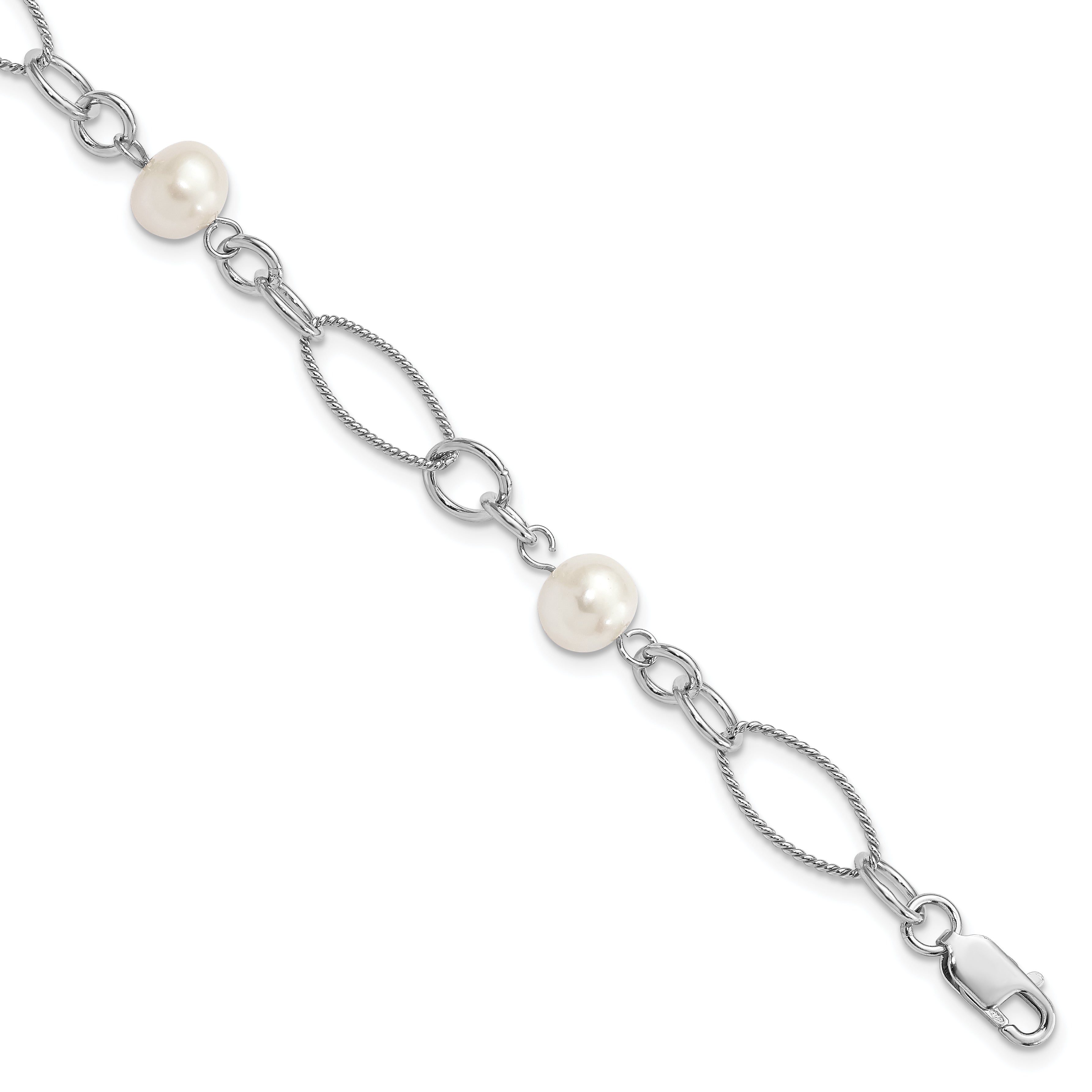 Sterling Silver Rhodium Freshwater Cultured Pearl Bracelet Main image