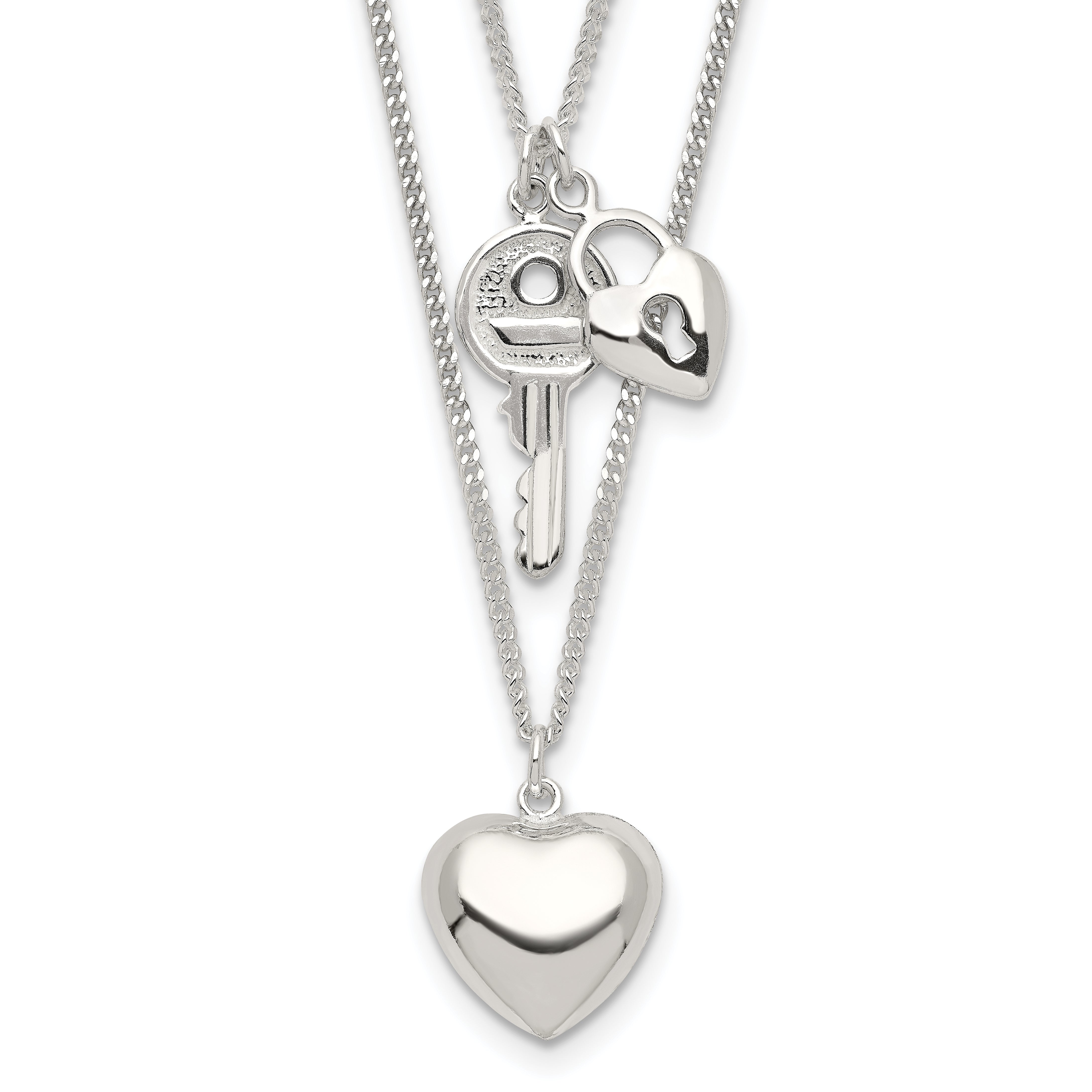 Sterling Silver 2-Strand Heart and Key Necklace Main image