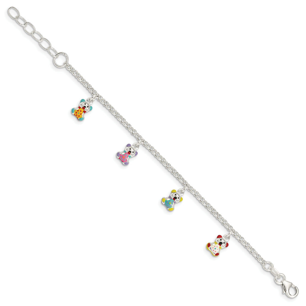 Sterling Silver Multi-color Enameled Bears With  1in ext Children's Bracelet