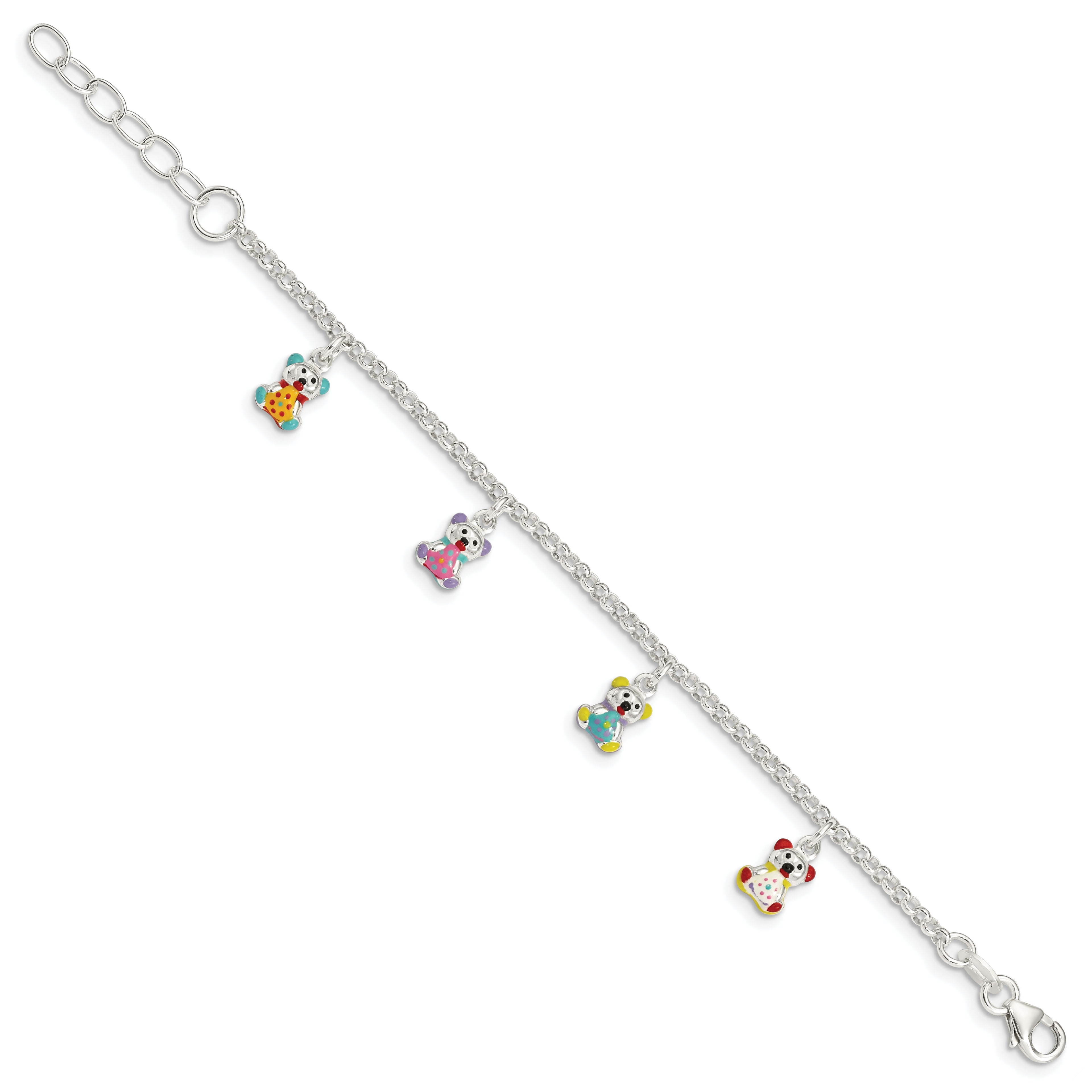Sterling Silver Multi-color Enameled Bears With  1in ext Children's Bracelet