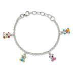 Sterling Silver Multi-color Enameled Bears With  1in ext Children's Bracelet