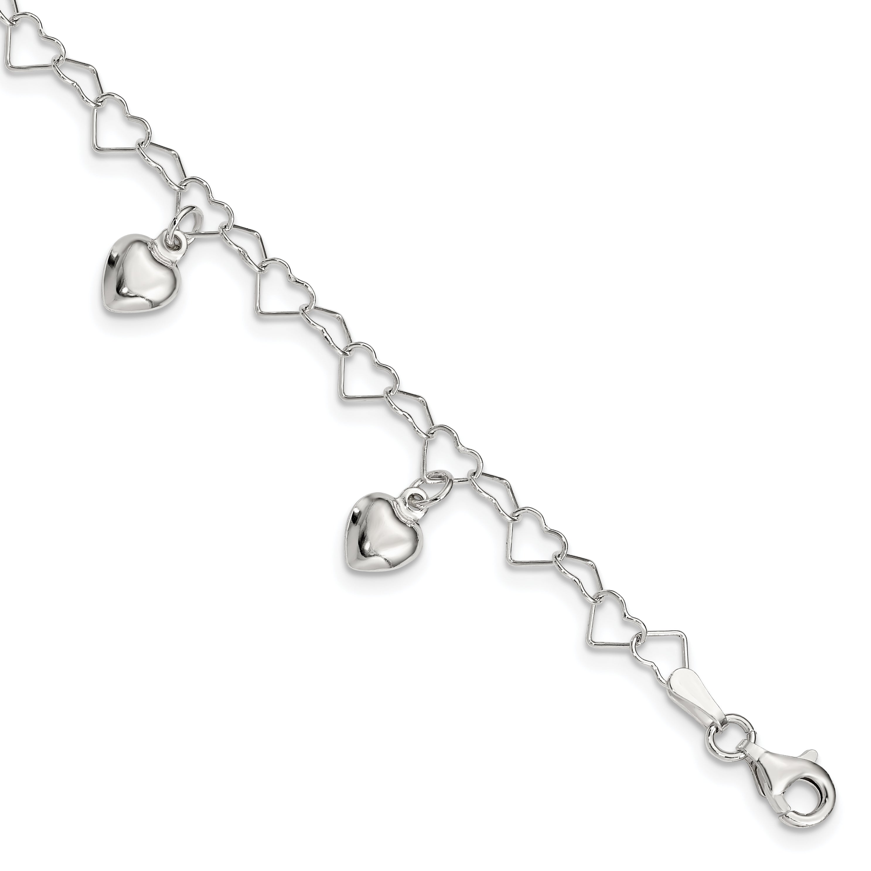 Sterling Silver Polished Dangling Heart Children's Bracelet Main image