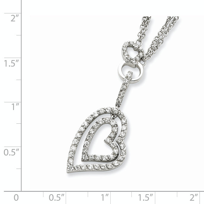 Sterling Silver Double Heart CZ Necklace Secondary image