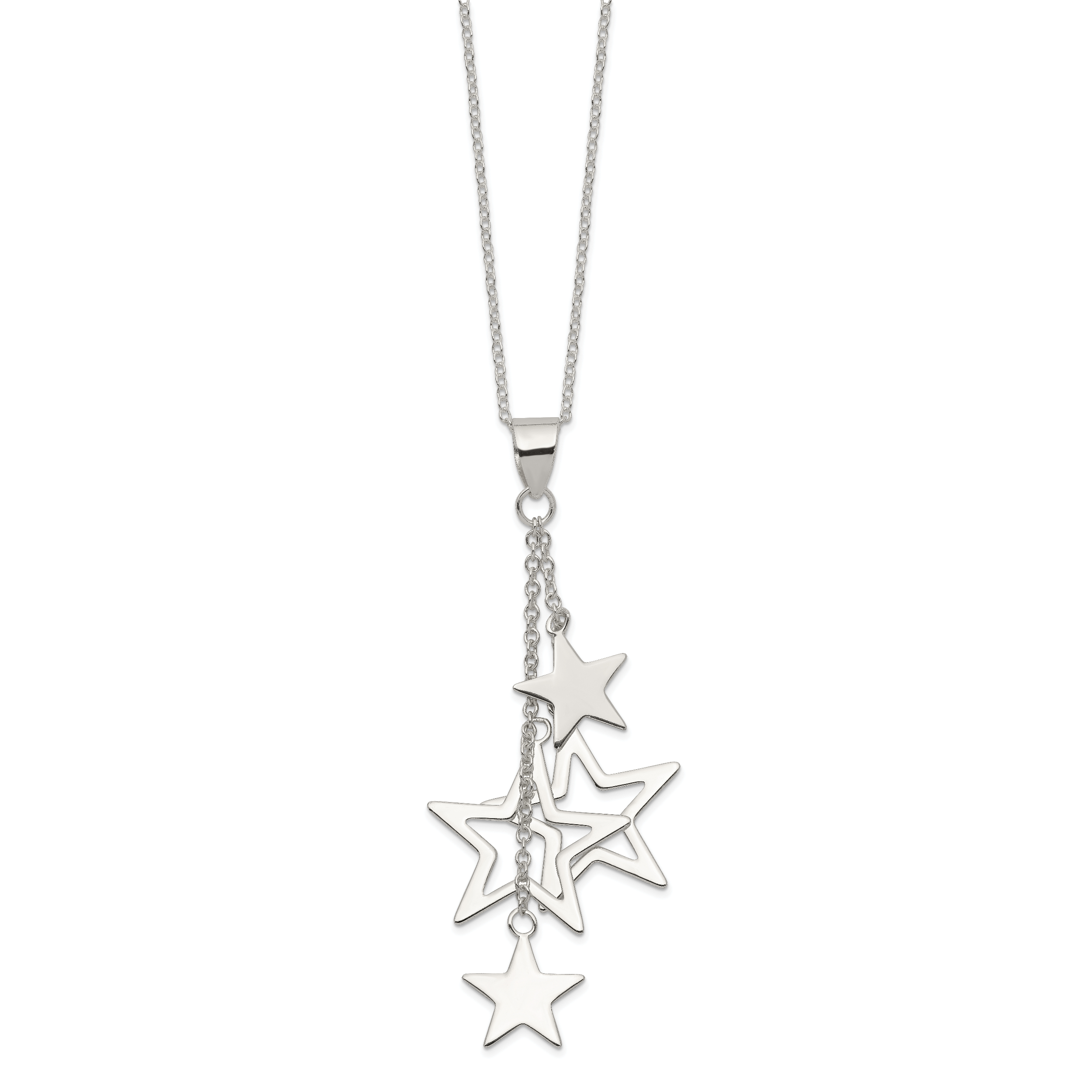 Sterling Silver Rhodium-plated Dangling Stars Necklace Secondary image