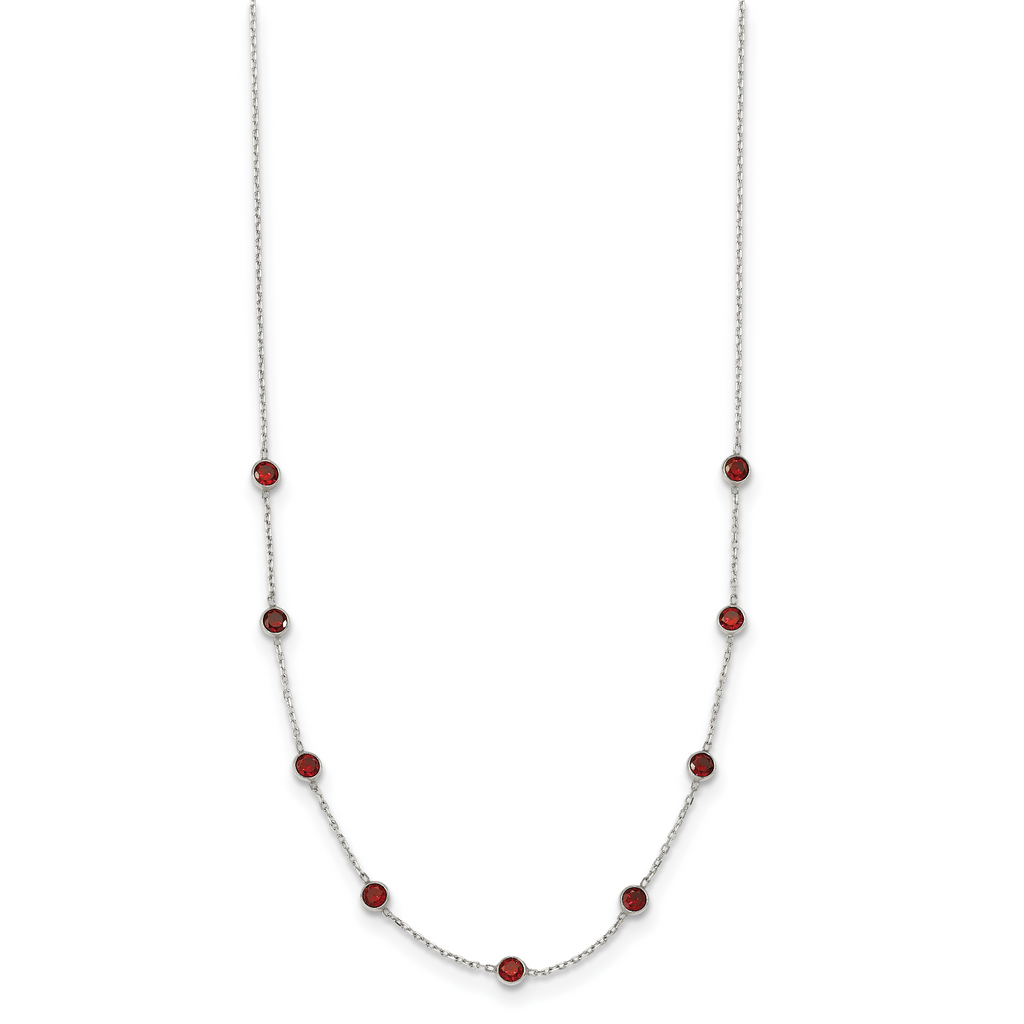 Sterling Silver 9-Station Red CZ Necklace