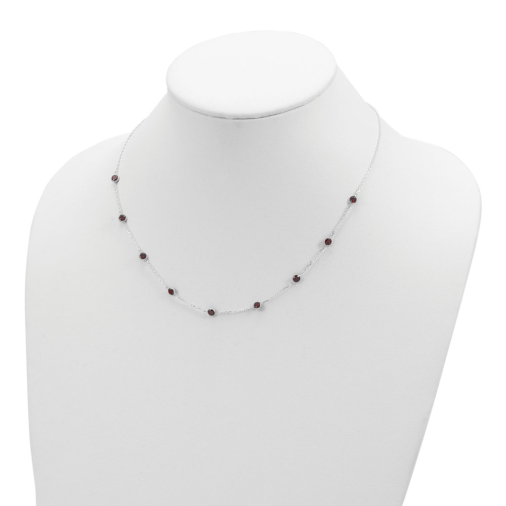 Sterling Silver 9-Station Red CZ Necklace