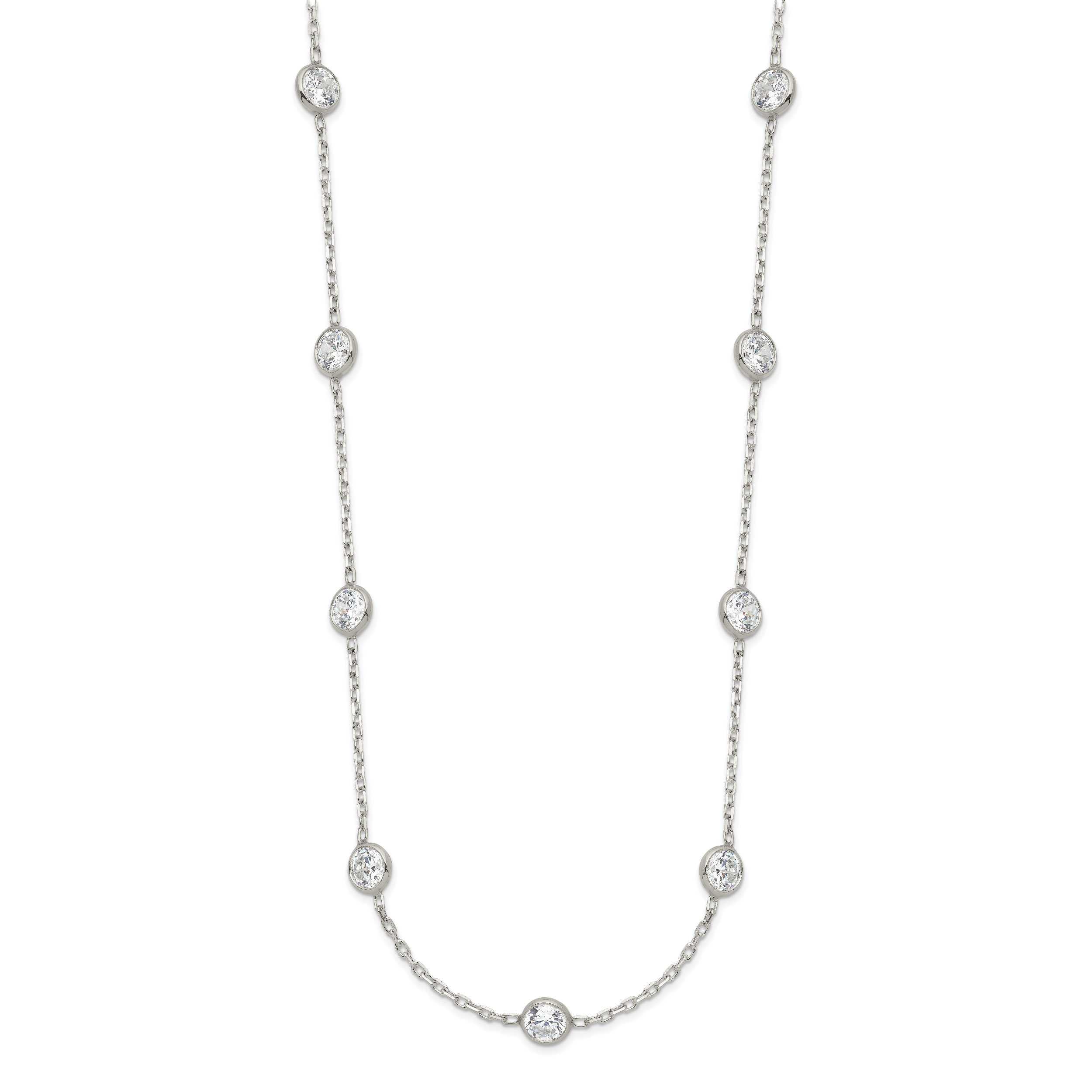 Sterling Silver Clear 4mm 9-Station CZ With 2in ext. Necklace Secondary image