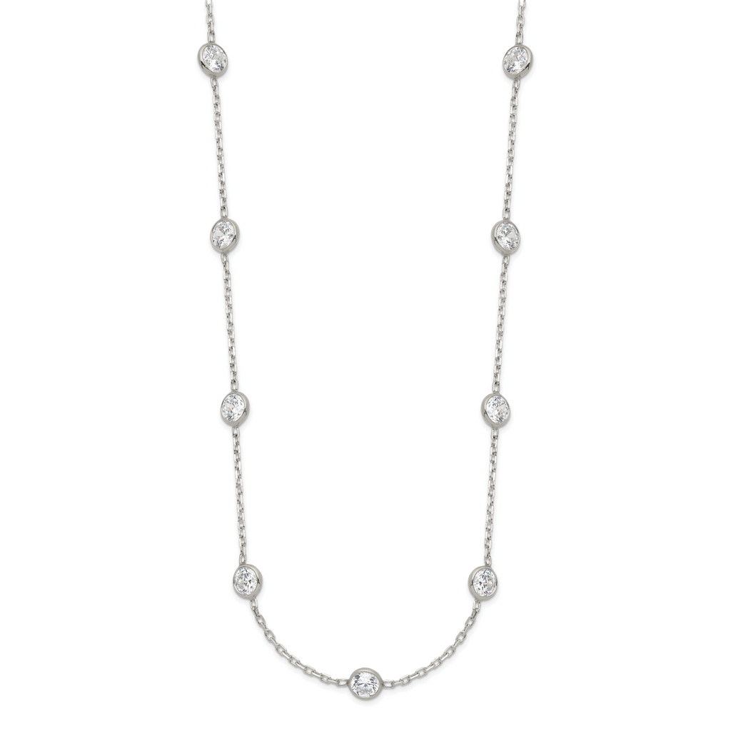 Sterling Silver Clear 4mm 9-Station CZ With 2in ext. Necklace