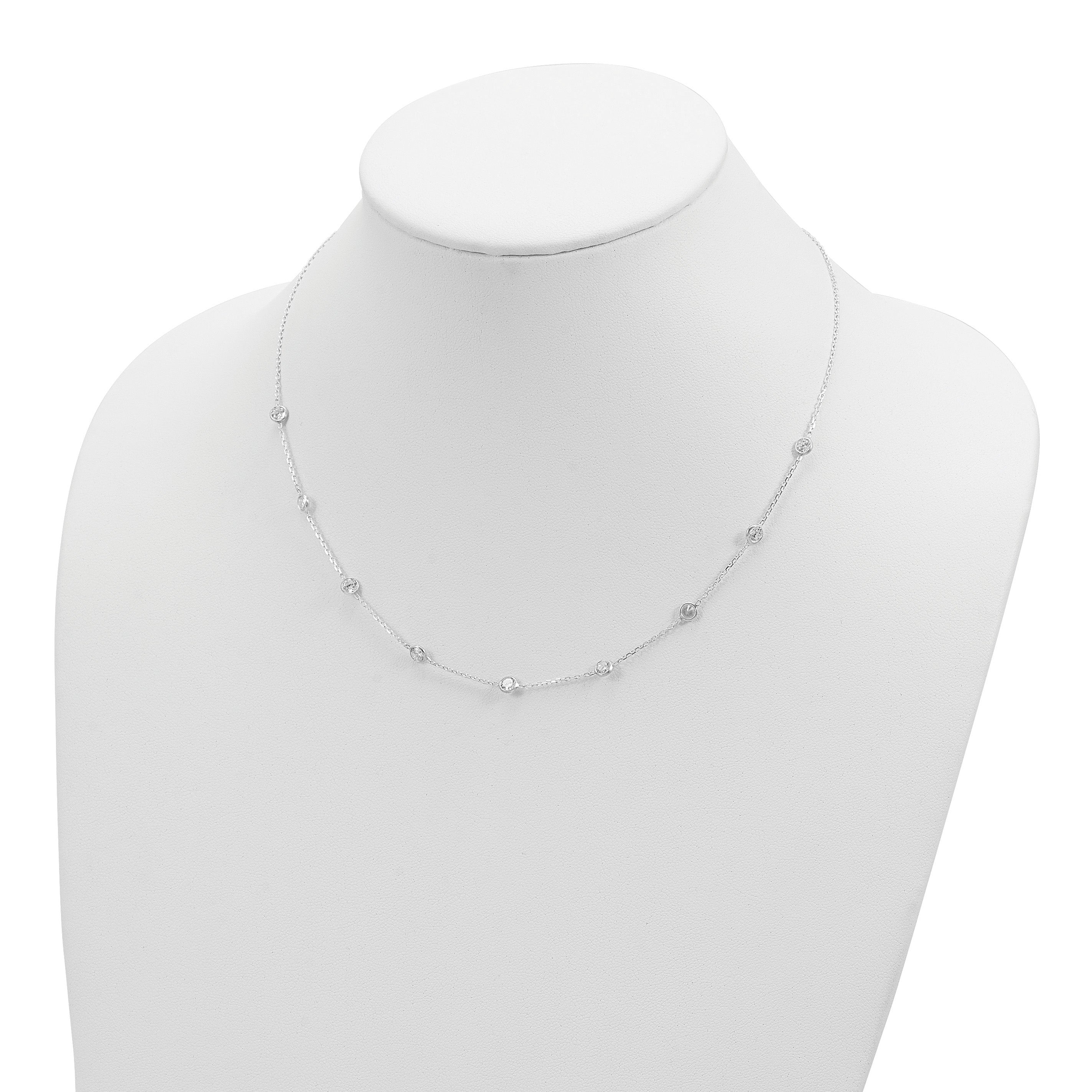 Sterling Silver Clear 4mm 9-Station CZ With Extension ext. Necklace Secondary image