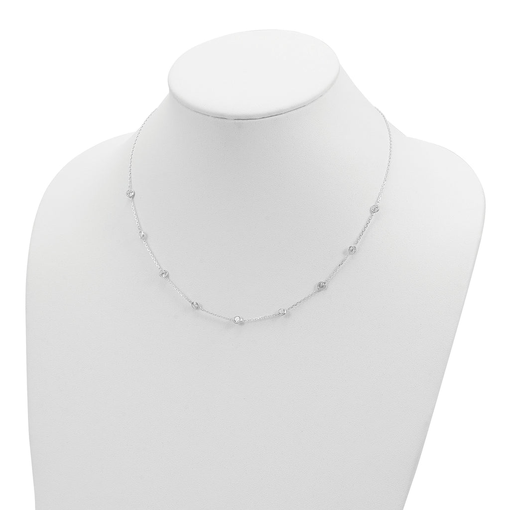 Sterling Silver Clear 4mm 9-Station CZ With Extension ext. Necklace
