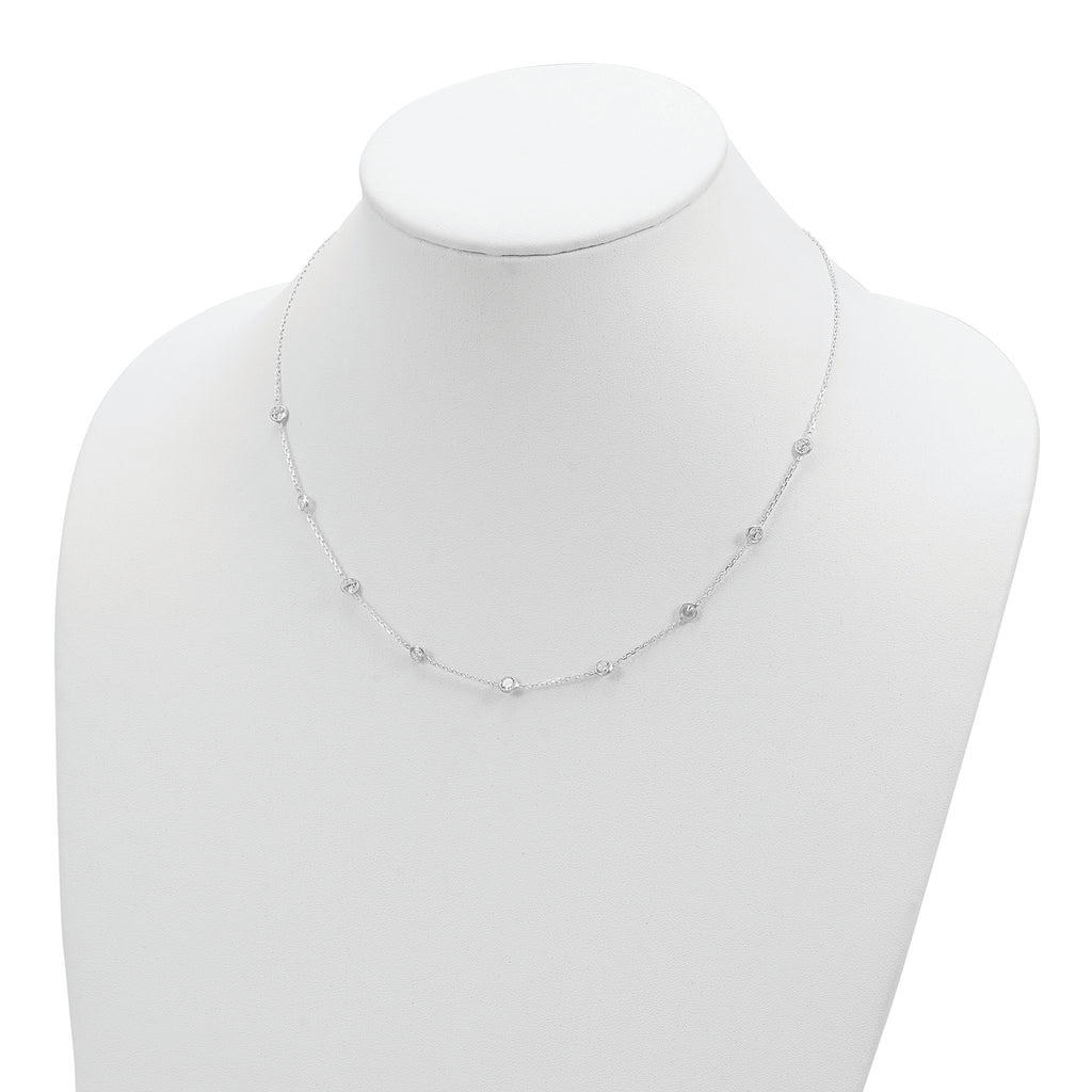 Sterling Silver Clear 4mm 9-Station CZ With 2in ext. Necklace