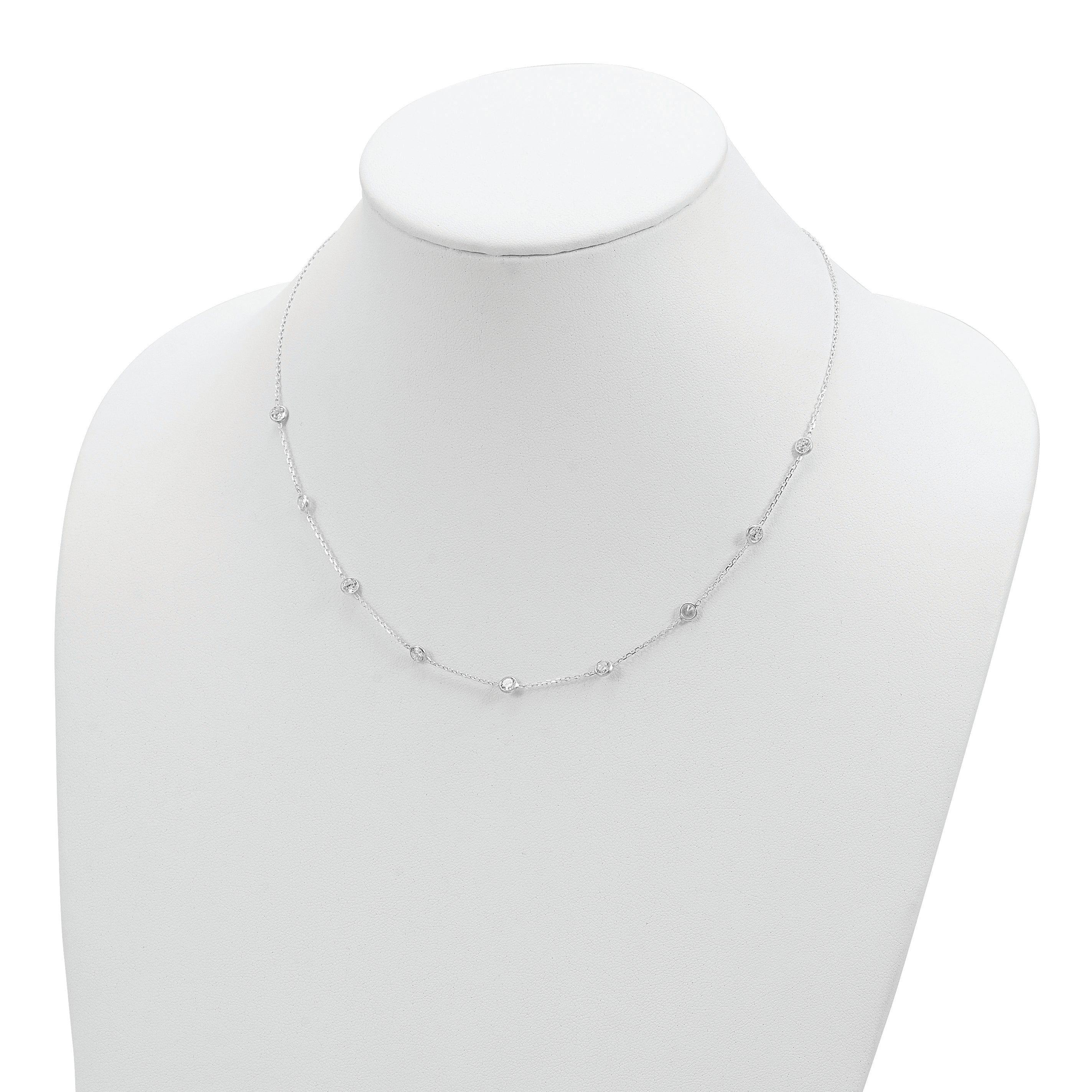 Sterling Silver Clear 4mm 9-Station CZ With 2in ext. Necklace
