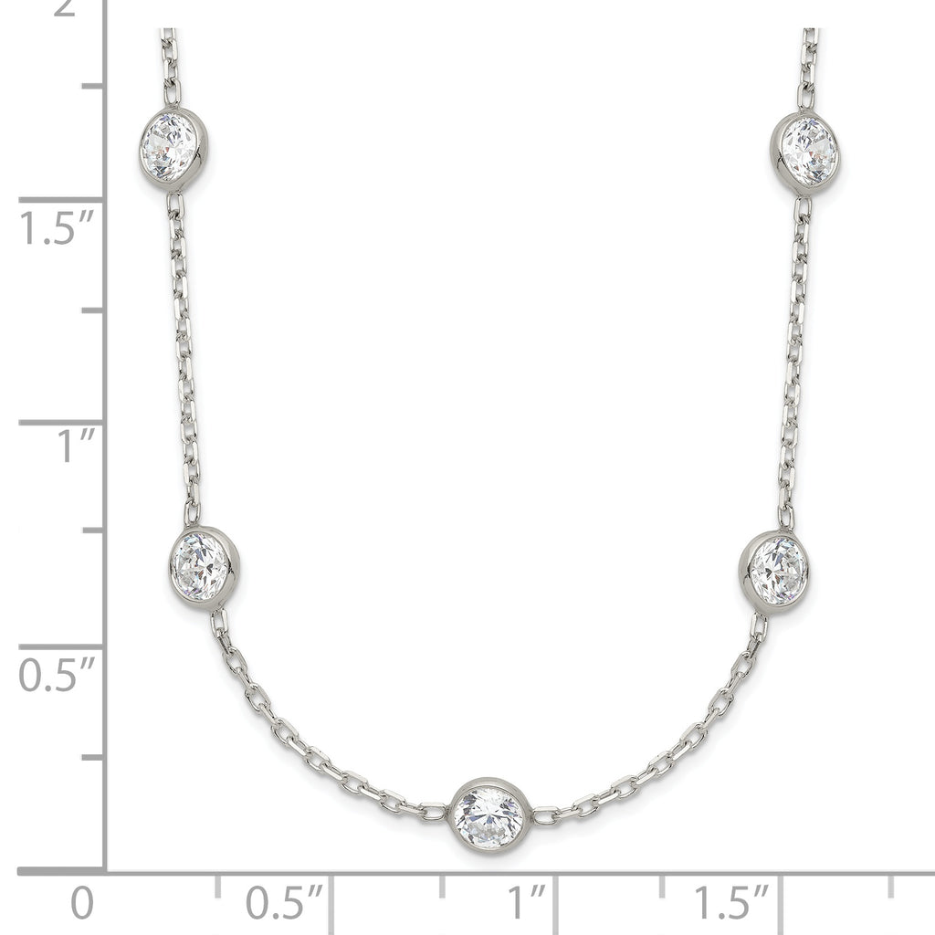 Sterling Silver Clear 4mm 9-Station CZ With 2in ext. Necklace
