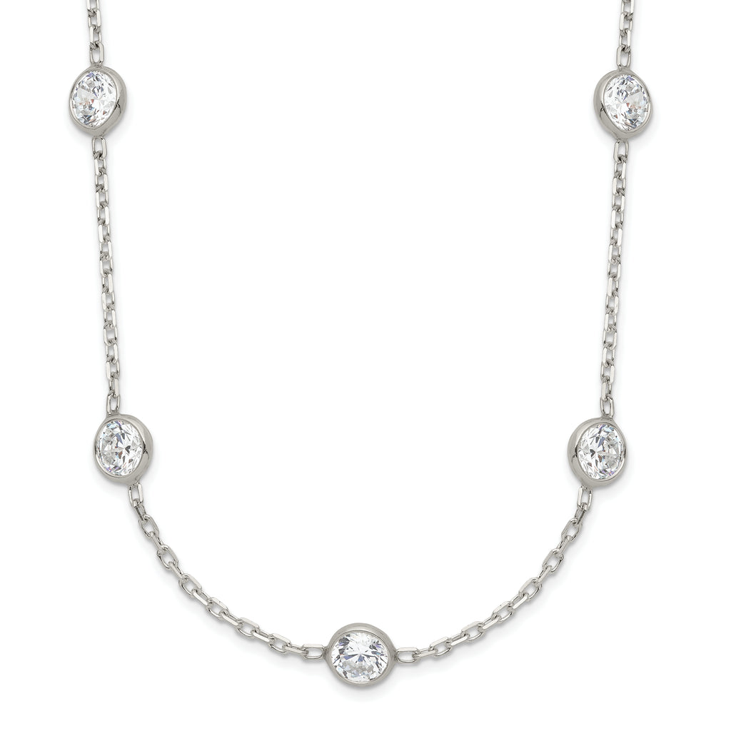 Sterling Silver Clear 4mm 9-Station CZ With Extension ext. Necklace