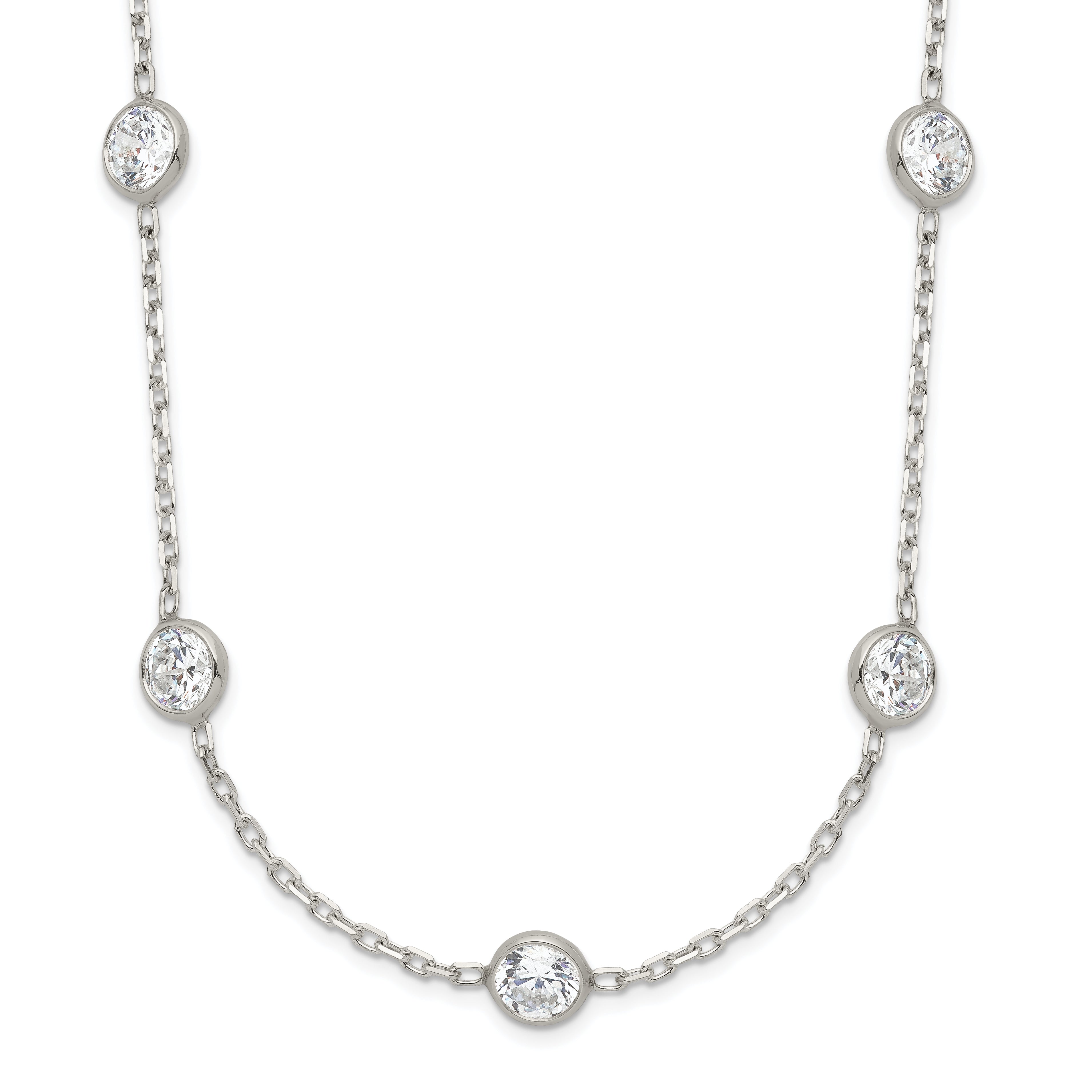 Sterling Silver Clear 4mm 9-Station CZ With Extension ext. Necklace
