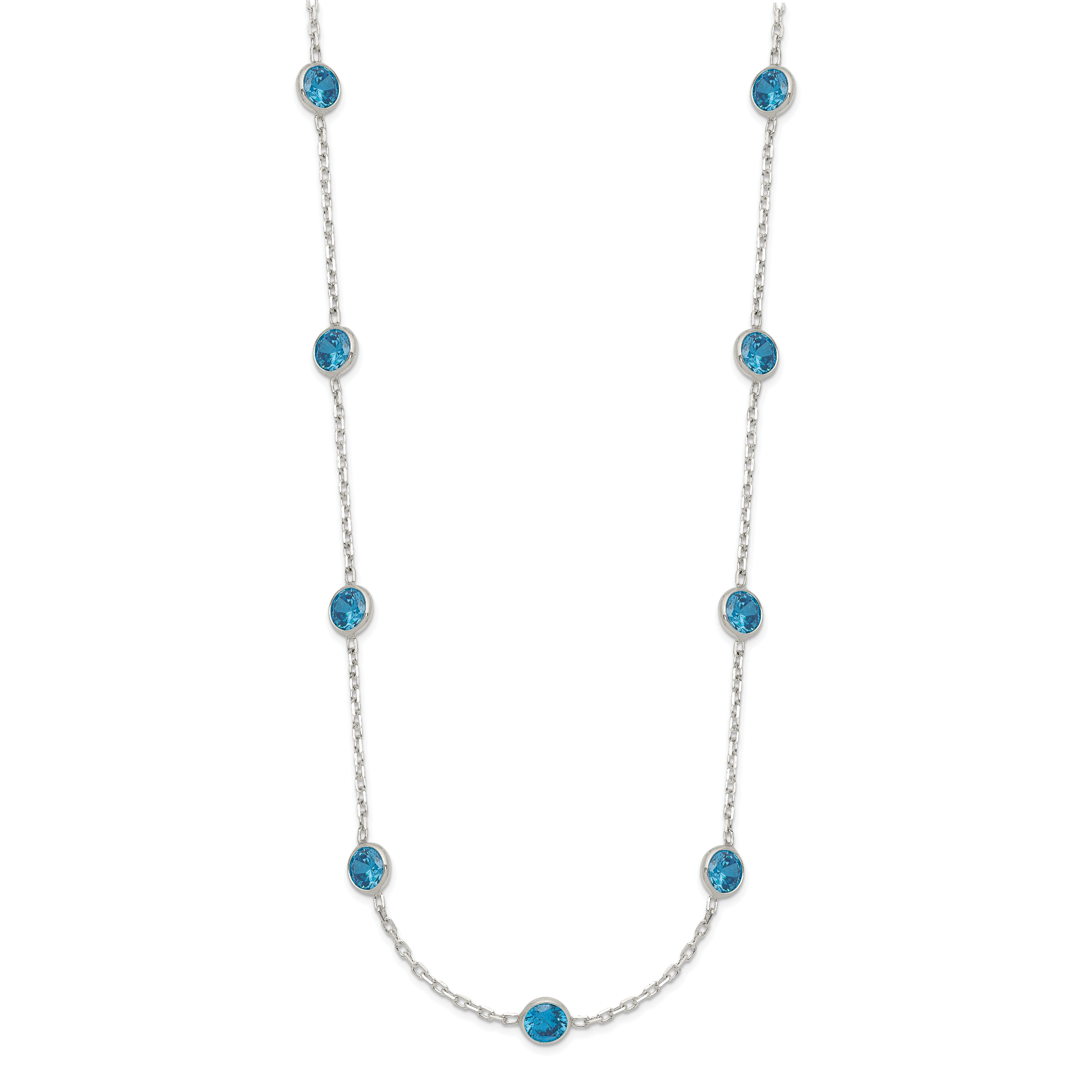 Sterling Silver 9-Station Blue CZ Necklace Secondary image