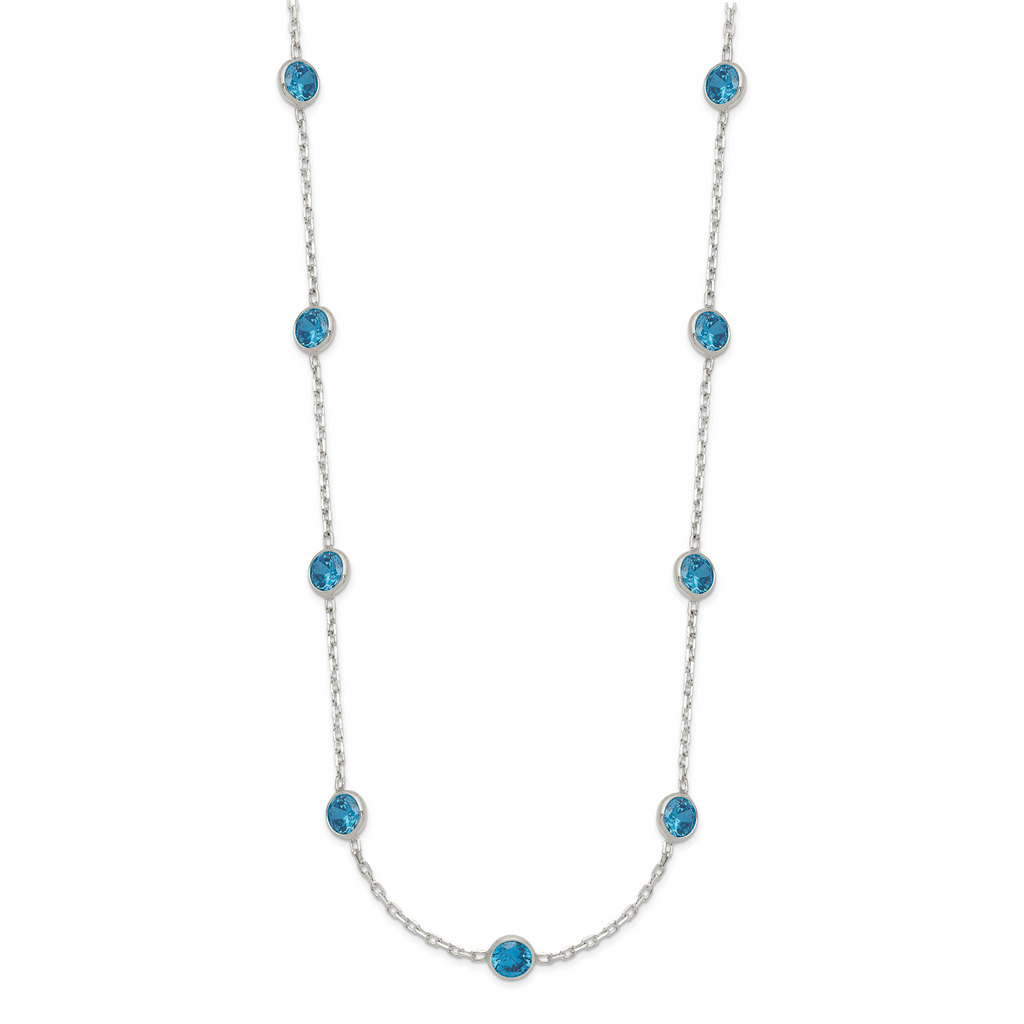 Sterling Silver 9-Station Blue CZ Necklace