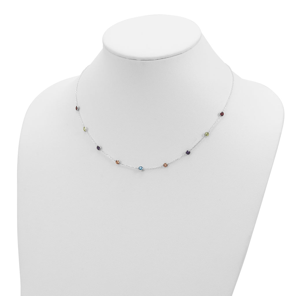 Sterling Silver 9-Station Multicolor CZ Necklace