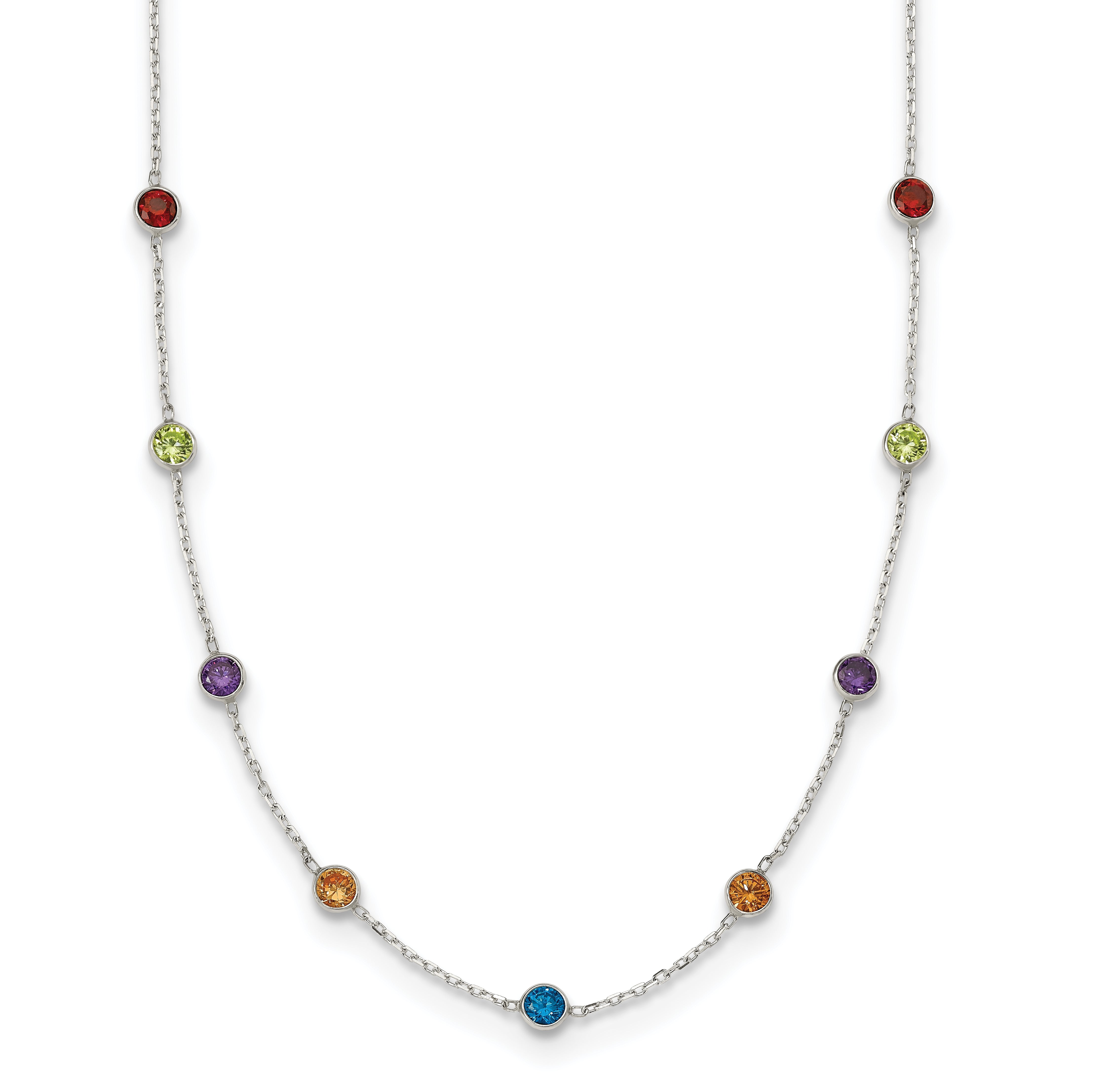 Sterling Silver 9-Station Multicolor CZ Necklace Main image