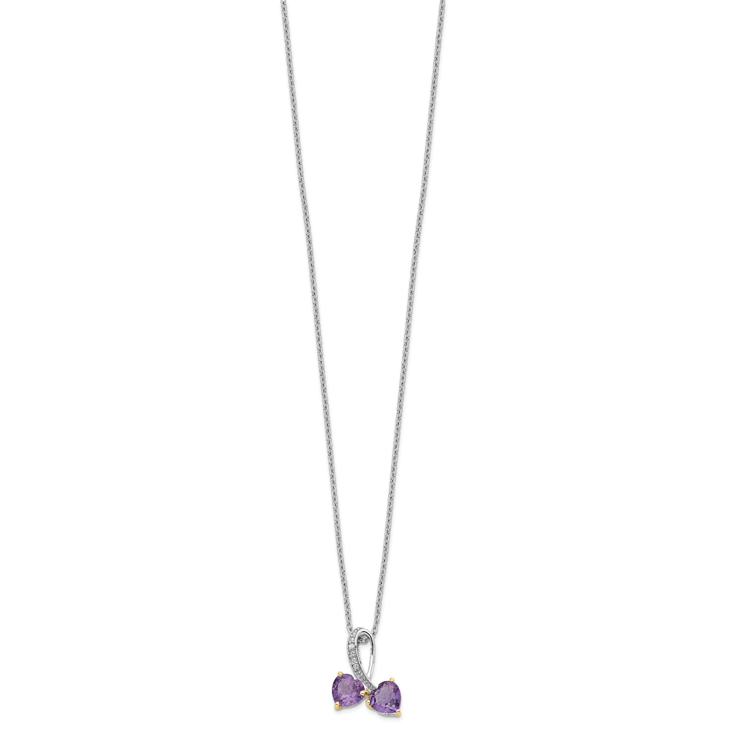 Brilliant Gemstones Sterling Silver with 14K Accent Rhodium-plated Amethyst and Diamond Heart 18 Inch Necklace with 2 Inch Extender Secondary image