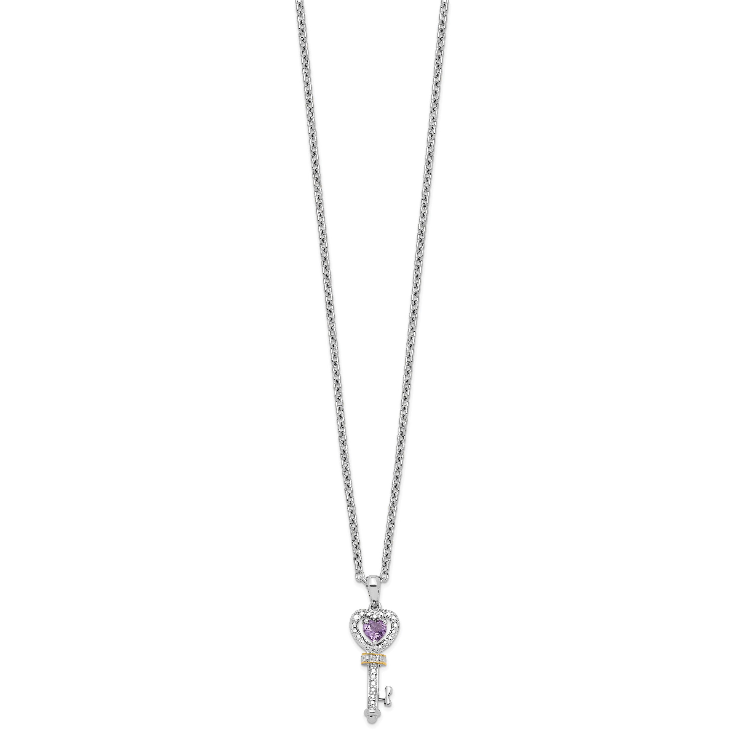 Brilliant Gemstones Sterling Silver with 14K Accent Rhodium-plated Amethyst and Diamond Key 18 Inch Necklace with 2 Inch Extender Secondary image