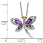 Brilliant Gemstones Sterling Silver with 14K Accent Rhodium-plated Amethyst/Iolite/Diamond Dragonfly18 Inch Necklace with 2 Inch Extender