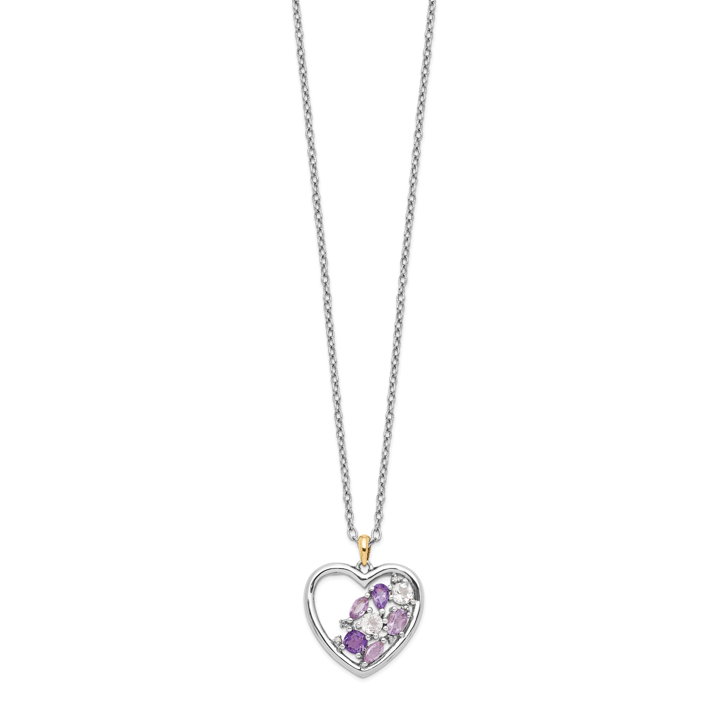 Brilliant Gemstones Sterling Silver with 14K Accent Rhodium-plated Amethyst and White Topaz and Diamond 18 Inch Necklace with 2 Inch Extender