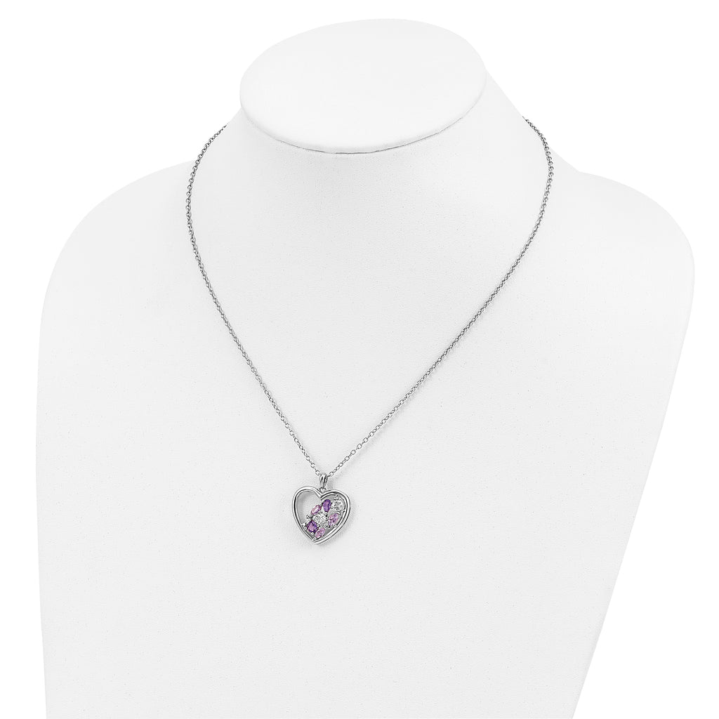 Brilliant Gemstones Sterling Silver with 14K Accent Rhodium-plated Amethyst and White Topaz and Diamond 18 Inch Necklace with 2 Inch Extender