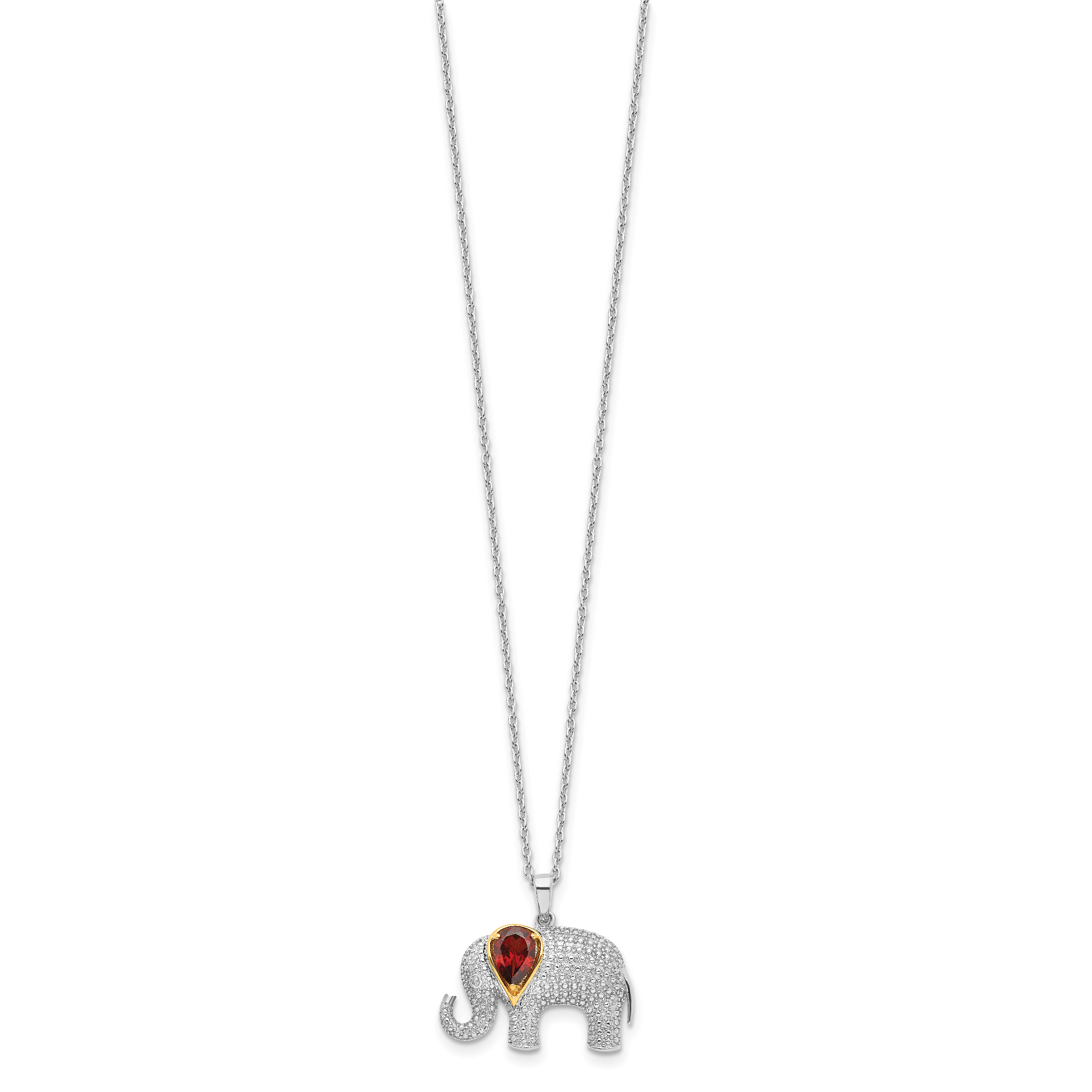 Brilliant Gemstones Sterling Silver with 14K Accent Rhodium-plated Garnet and Diamond Elephant 18 Inch Necklace with 2 Inch Extender Secondary image