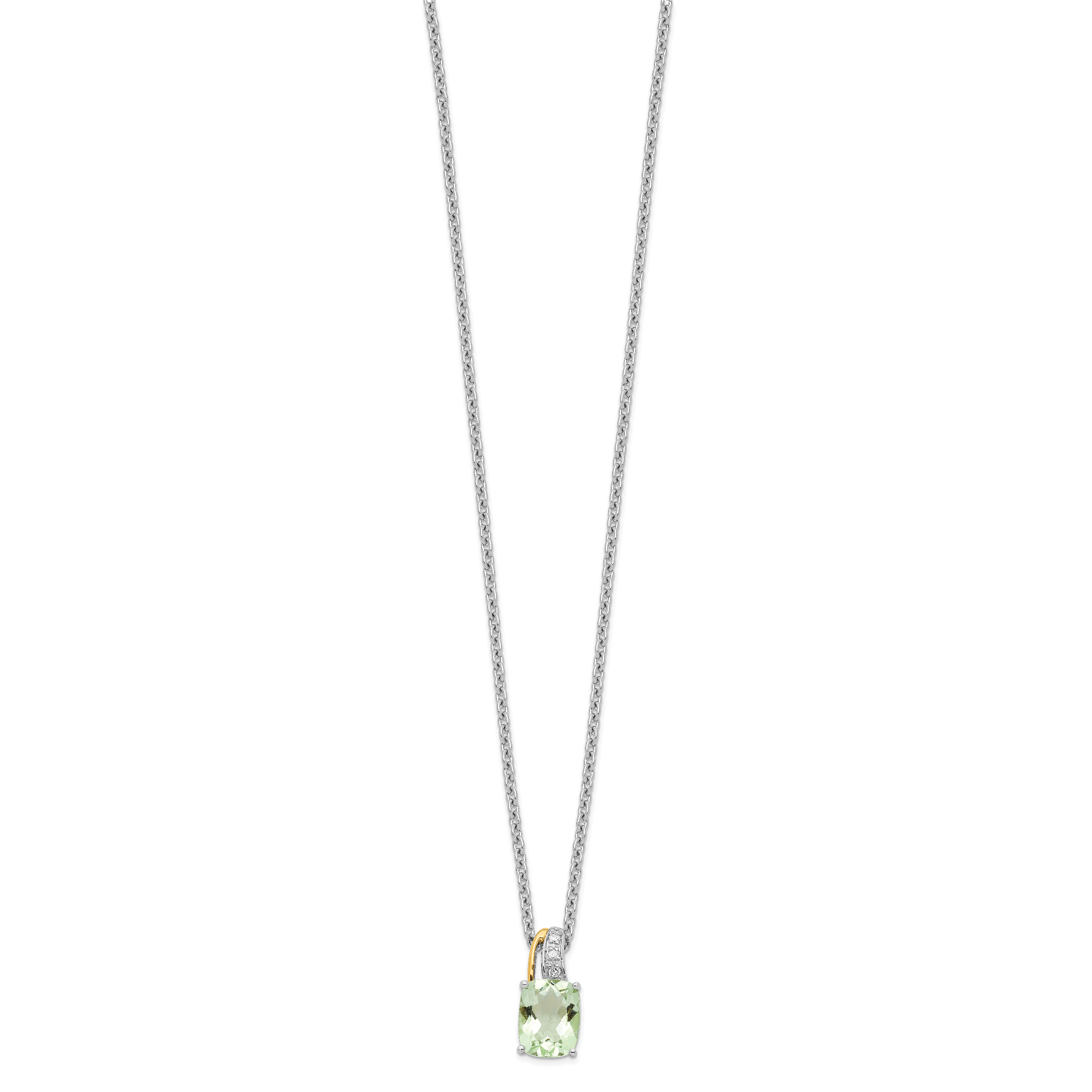 Brilliant Gemstones Sterling Silver with 14K Accent Rhodium-plated Green Quartz and Diamond 18 Inch Necklace with 2 Inch Extender Secondary image