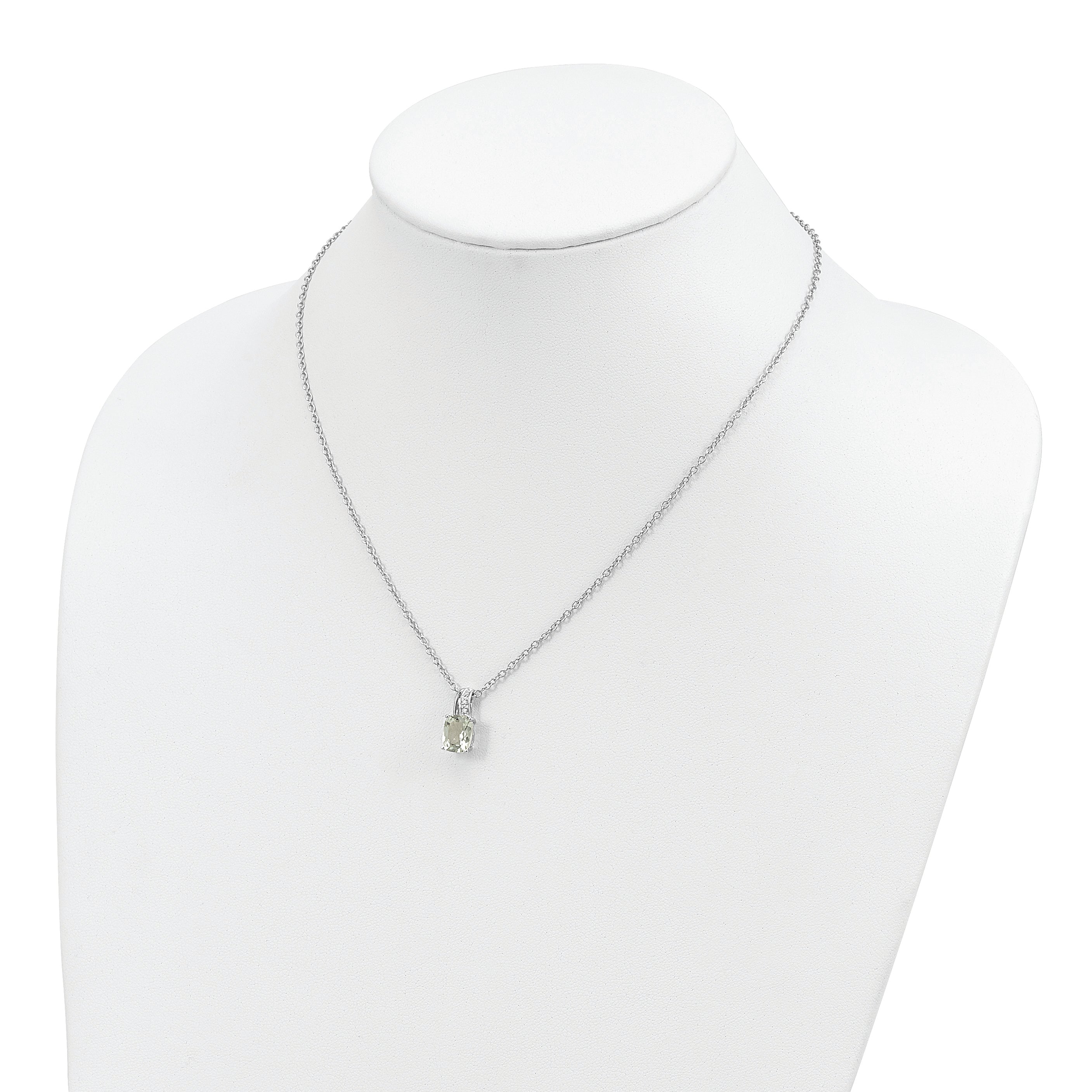 Brilliant Gemstones Sterling Silver with 14K Accent Rhodium-plated Green Quartz and Diamond 18 Inch Necklace with 2 Inch Extender