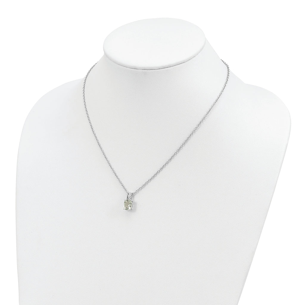 Brilliant Gemstones Sterling Silver with 14K Accent Rhodium-plated Green Quartz and Diamond 18 Inch Necklace with 2 Inch Extender
