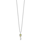 Brilliant Gemstones Sterling Silver with 14K Accent Rhodium-plated Peridot and Diamond Key 18 Inch Necklace with 2 Inch Extender