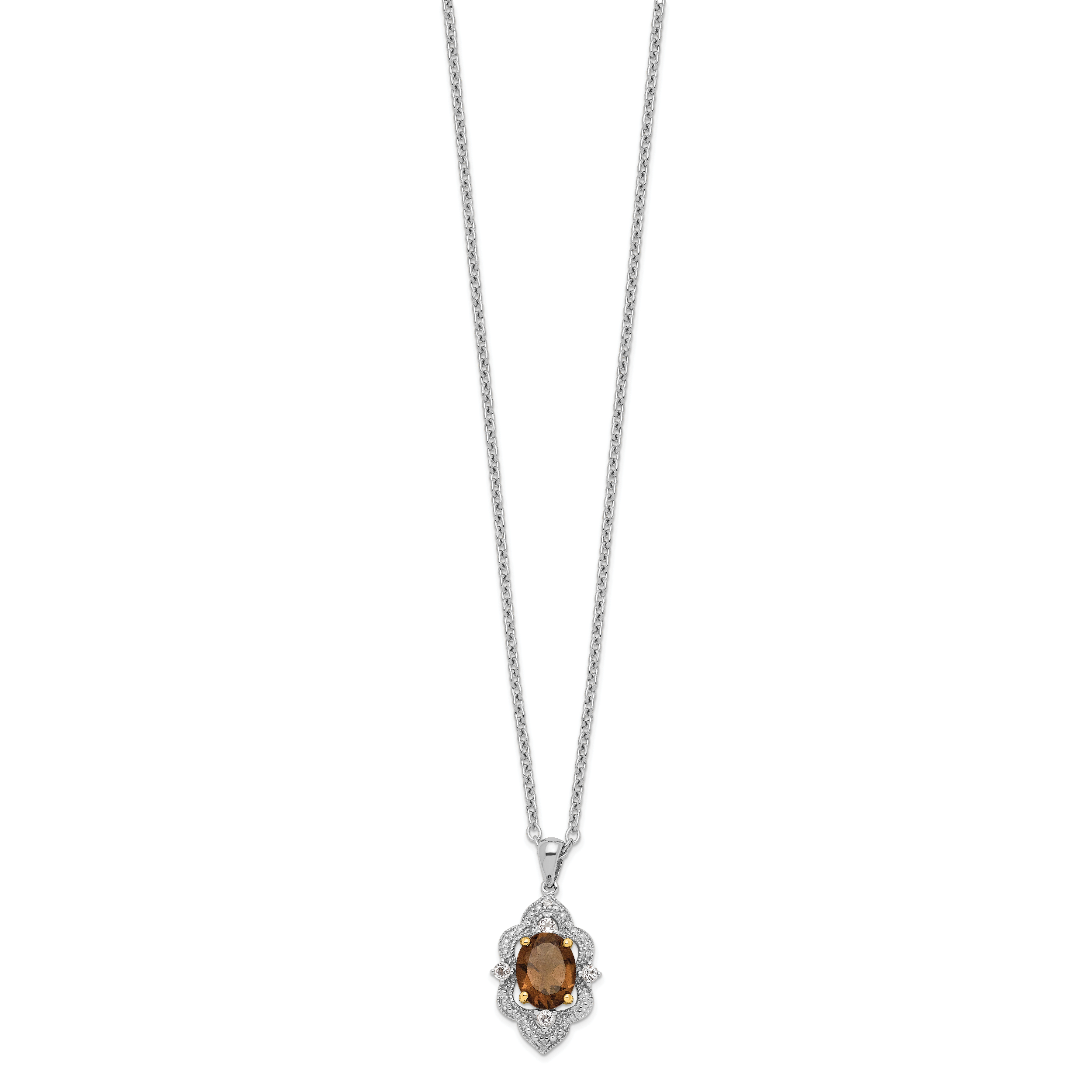 Brilliant Gemstones Sterling Silver with 14K Accent Rhodium-plated Smoky Quartz and White Topaz and Diamond 18 Inch Necklace with 2 Inch Extender Secondary image